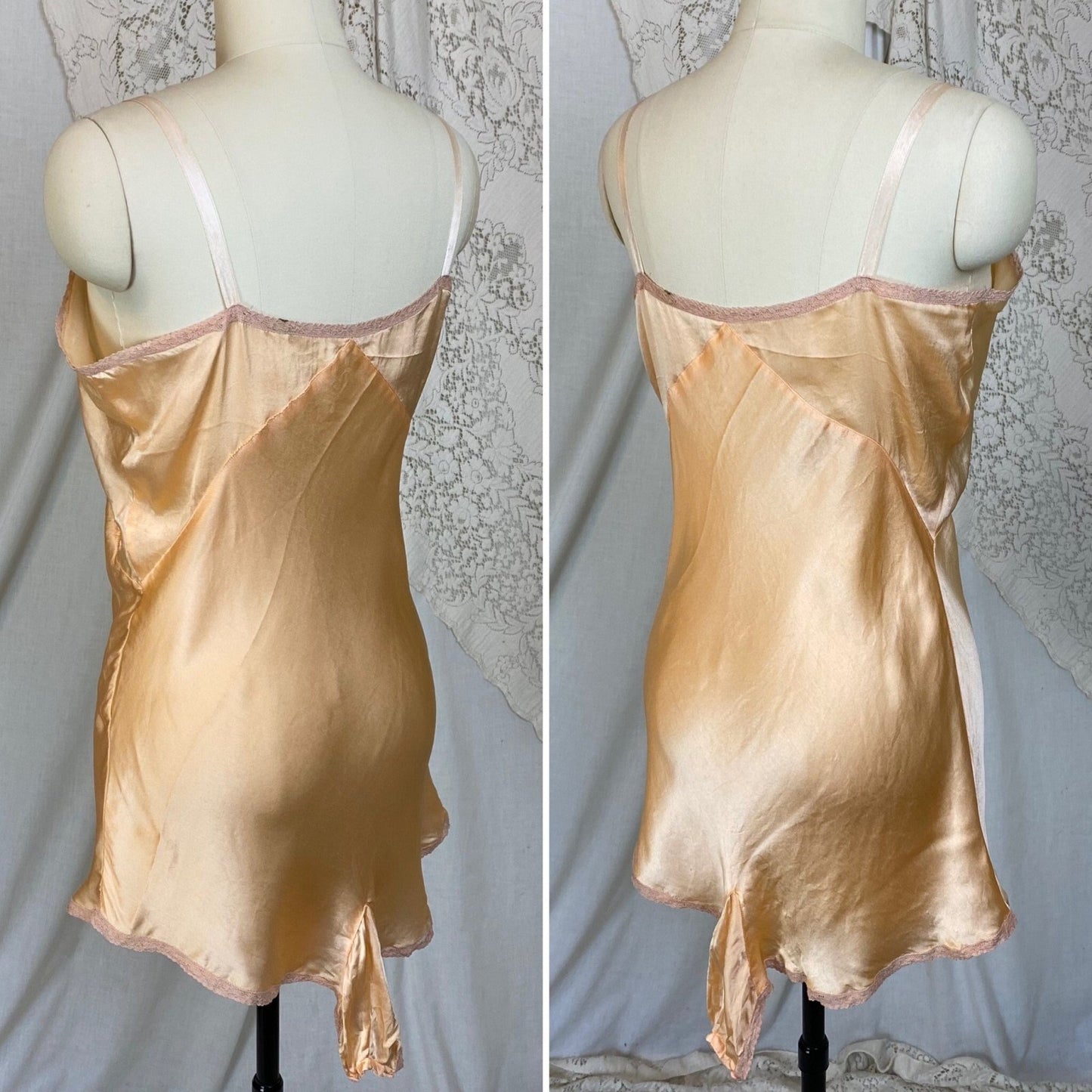 Vintage 1930's Teddy Chemise | Rich Peach Silk with Warm Nude Floral Lace | Size M, LG - Daggers & Dames