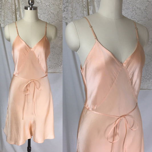 Vintage 1930's Teddy Romper | Rosy Peach Silk Charmeuse with Deep Bias Cut & Button Gusset | Size M, LG - Daggers & Dames