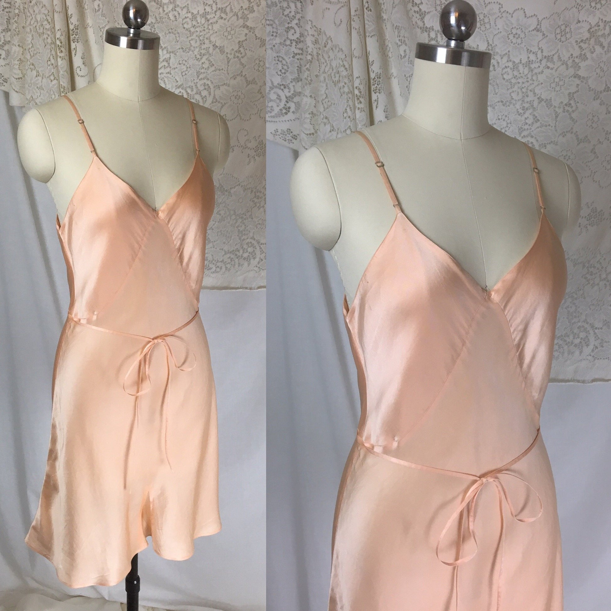 Vintage 1930's Teddy Romper | Rosy Peach Silk Charmeuse with Deep Bias Cut & Button Gusset | Size M, LG - Daggers & Dames