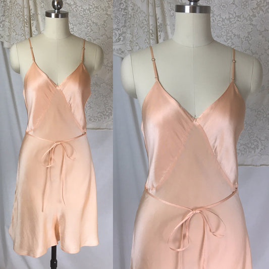 Vintage 1930's Teddy Romper | Rosy Peach Silk Charmeuse with Deep Bias Cut & Button Gusset | Size M, LG - Daggers & Dames