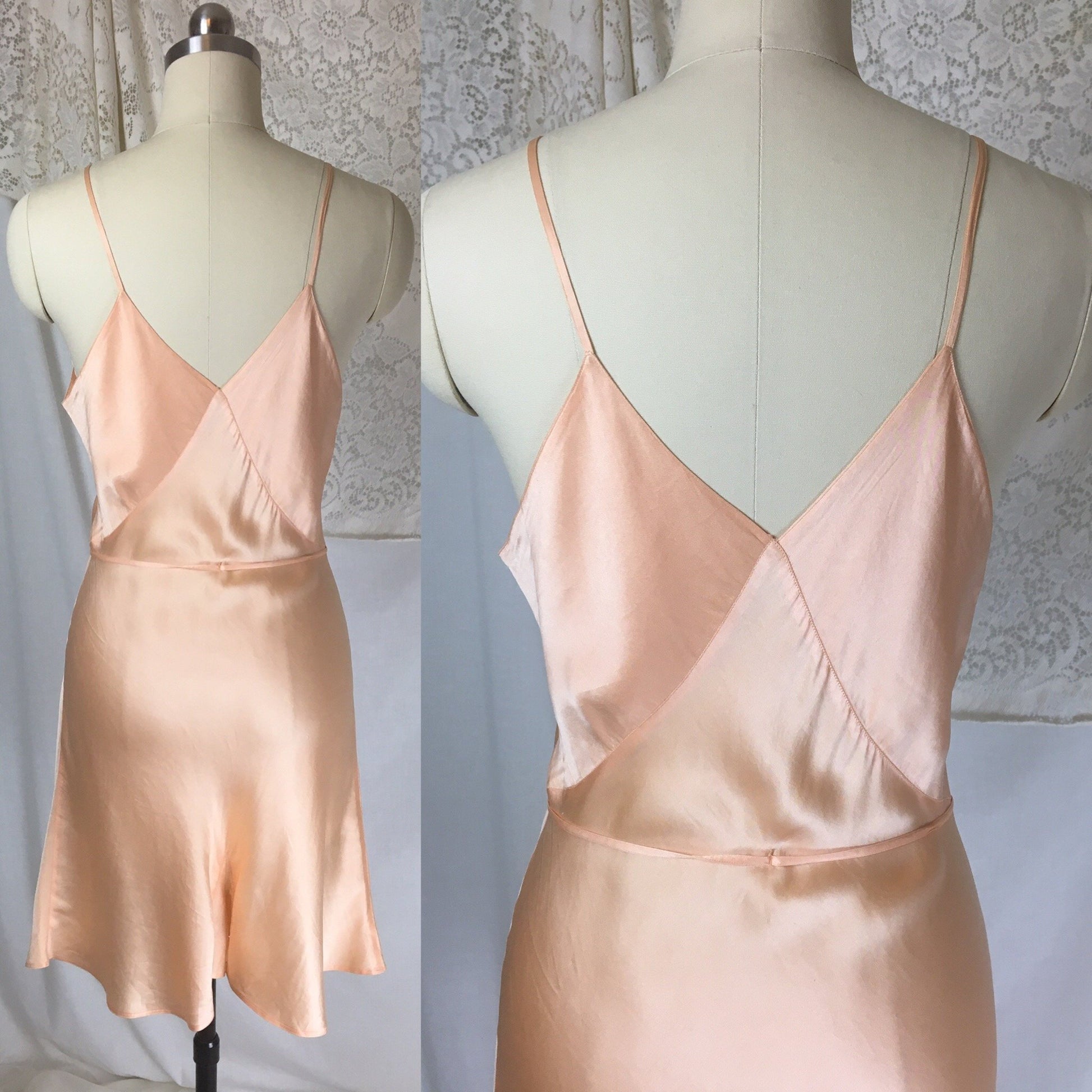 Vintage 1930's Teddy Romper | Rosy Peach Silk Charmeuse with Deep Bias Cut & Button Gusset | Size M, LG - Daggers & Dames