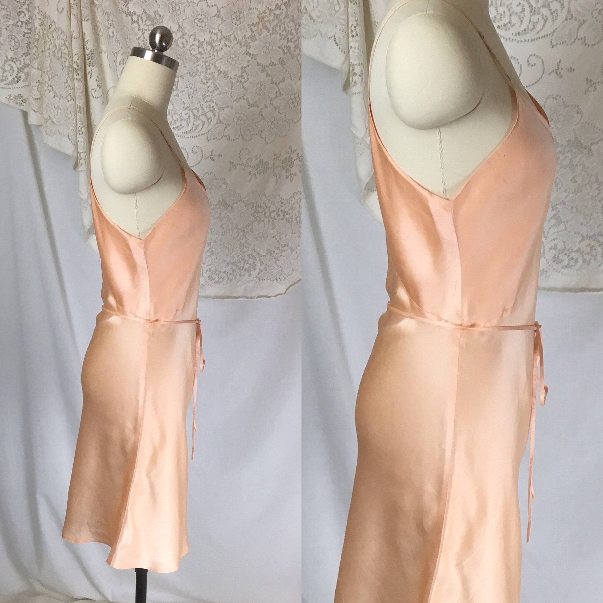 Vintage 1930's Teddy Romper | Rosy Peach Silk Charmeuse with Deep Bias Cut & Button Gusset | Size M, LG - Daggers & Dames