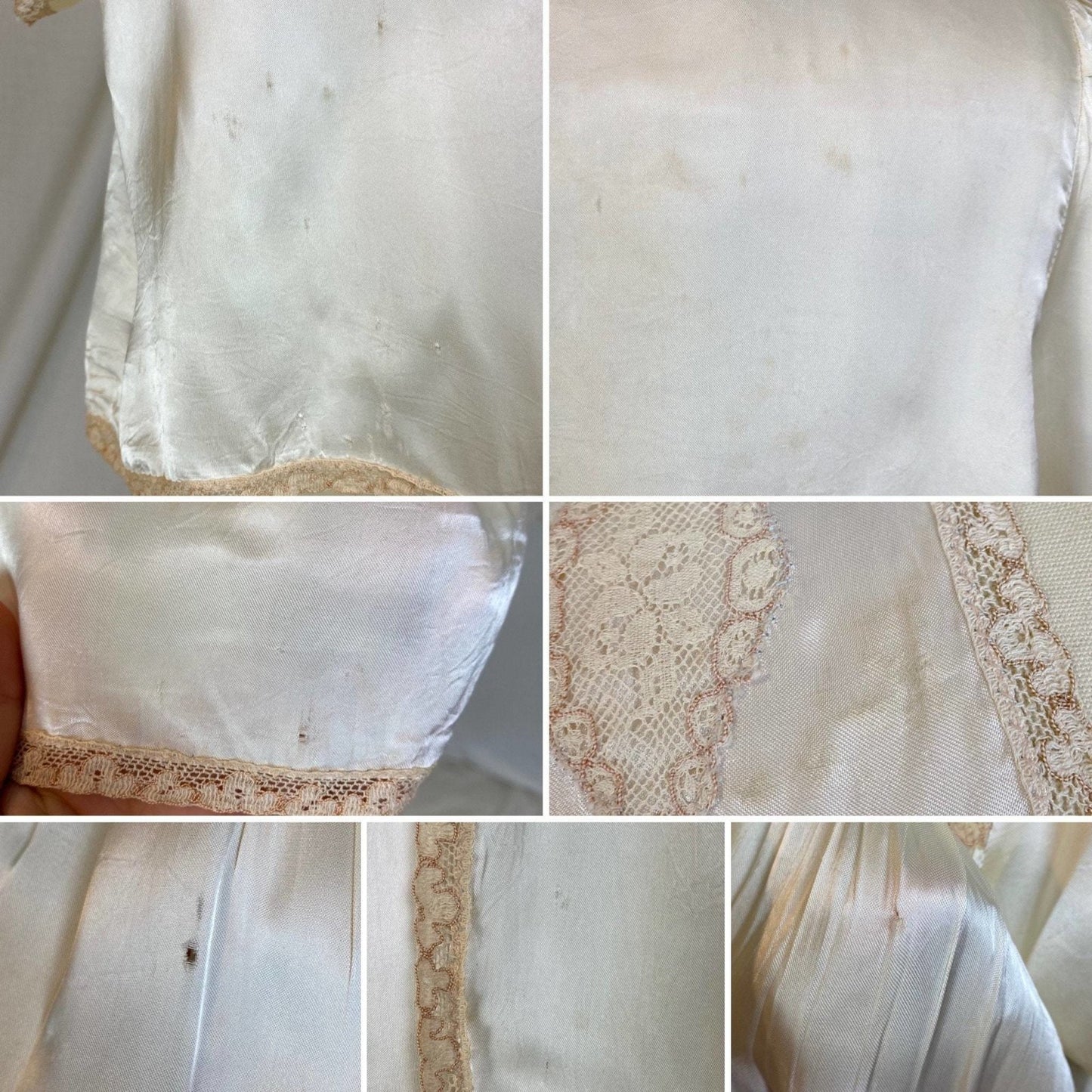 Vintage 1940's Bed Jacket | Pale Champagne Ivory Rayon Satin with Warm Nude Lace | Size XS, S - Daggers & Dames