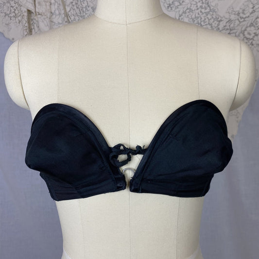Vintage 1940's Bra | Black Silk with Overwire & Double Strap Back | Size 32 C, 34 B, 36 A - Daggers & Dames