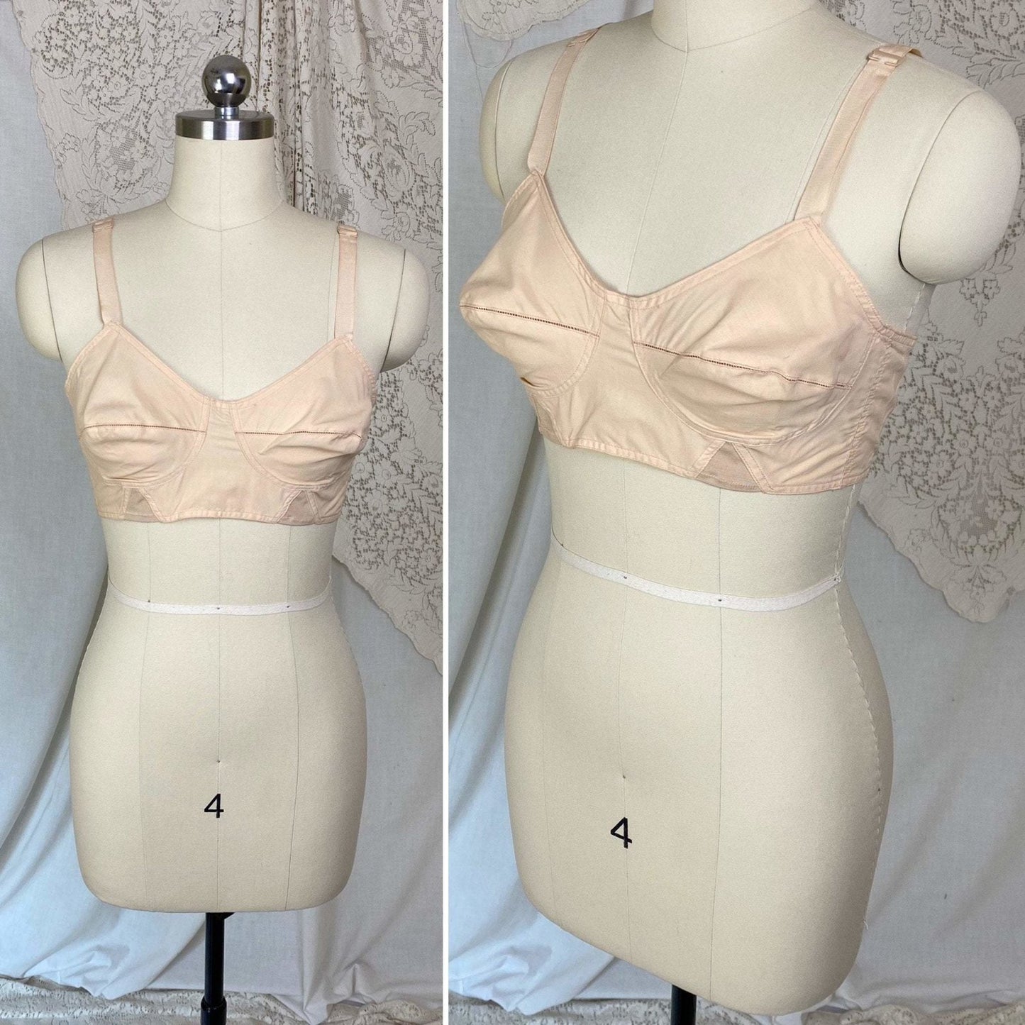 Vintage 1940's Bra | Peach Cotton & Rayon with Darted Cups | Size 36 B, 34 C | Kabo - Daggers & Dames