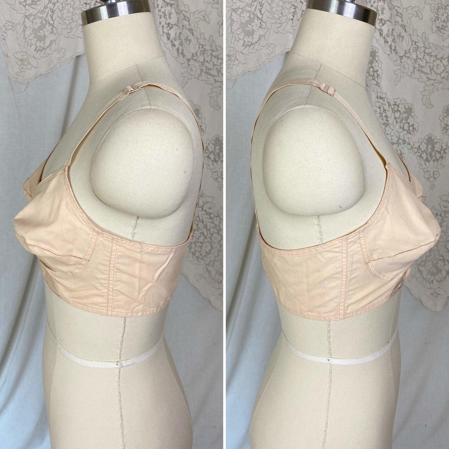 Vintage 1940's Bra | Peach Cotton & Rayon with Darted Cups | Size 36 B, 34 C | Kabo - Daggers & Dames