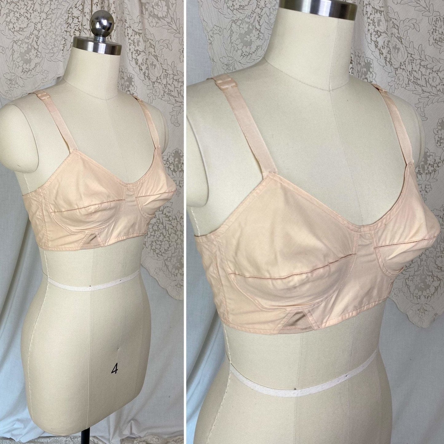Vintage 1940's Bra | Peach Cotton & Rayon with Darted Cups | Size 36 B, 34 C | Kabo - Daggers & Dames