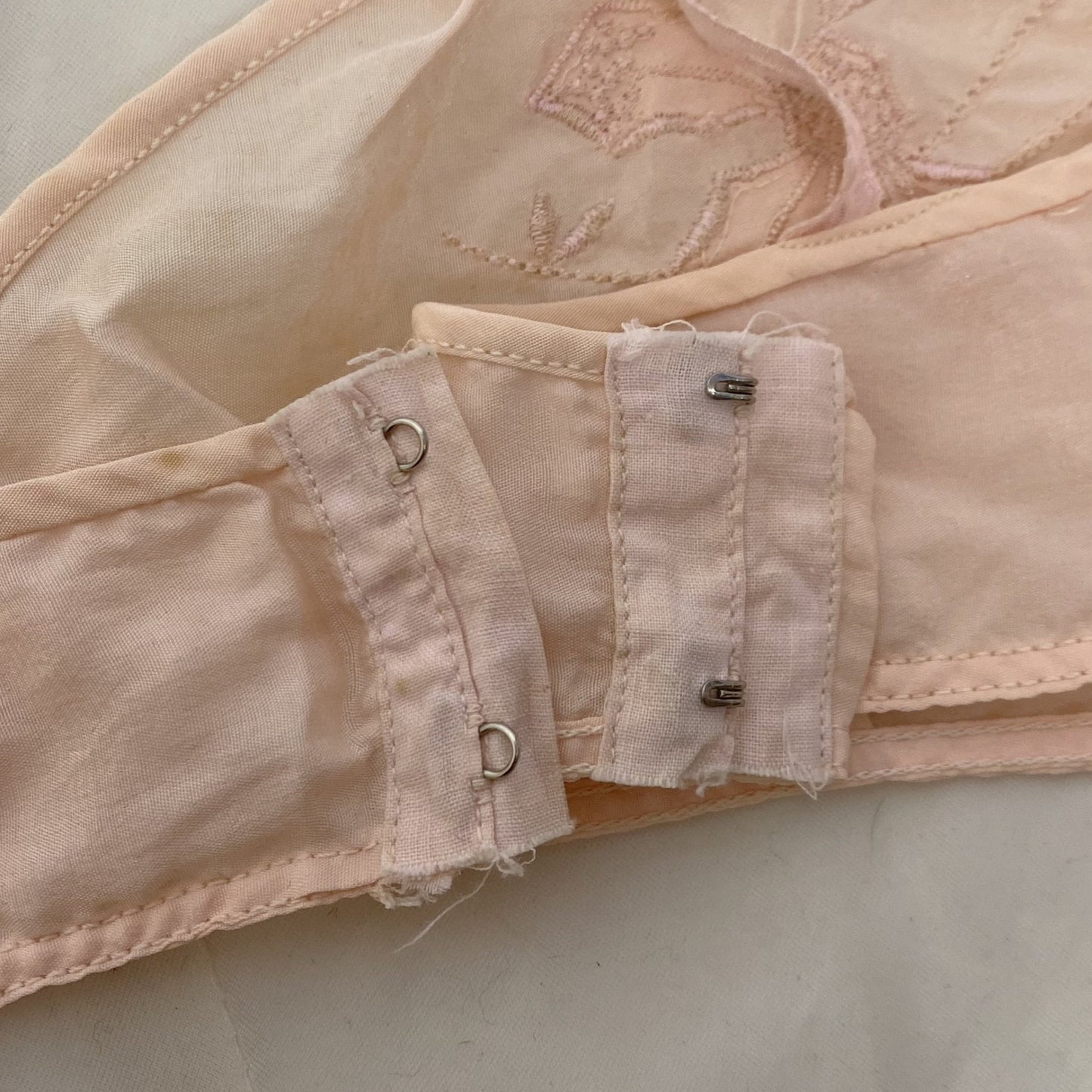 Vintage 1940's Bralette & Tap Pant Lingerie Set | Palest Pink Silk Crepe with Satin Appliques | Size XS, 32 B - Daggers & Dames