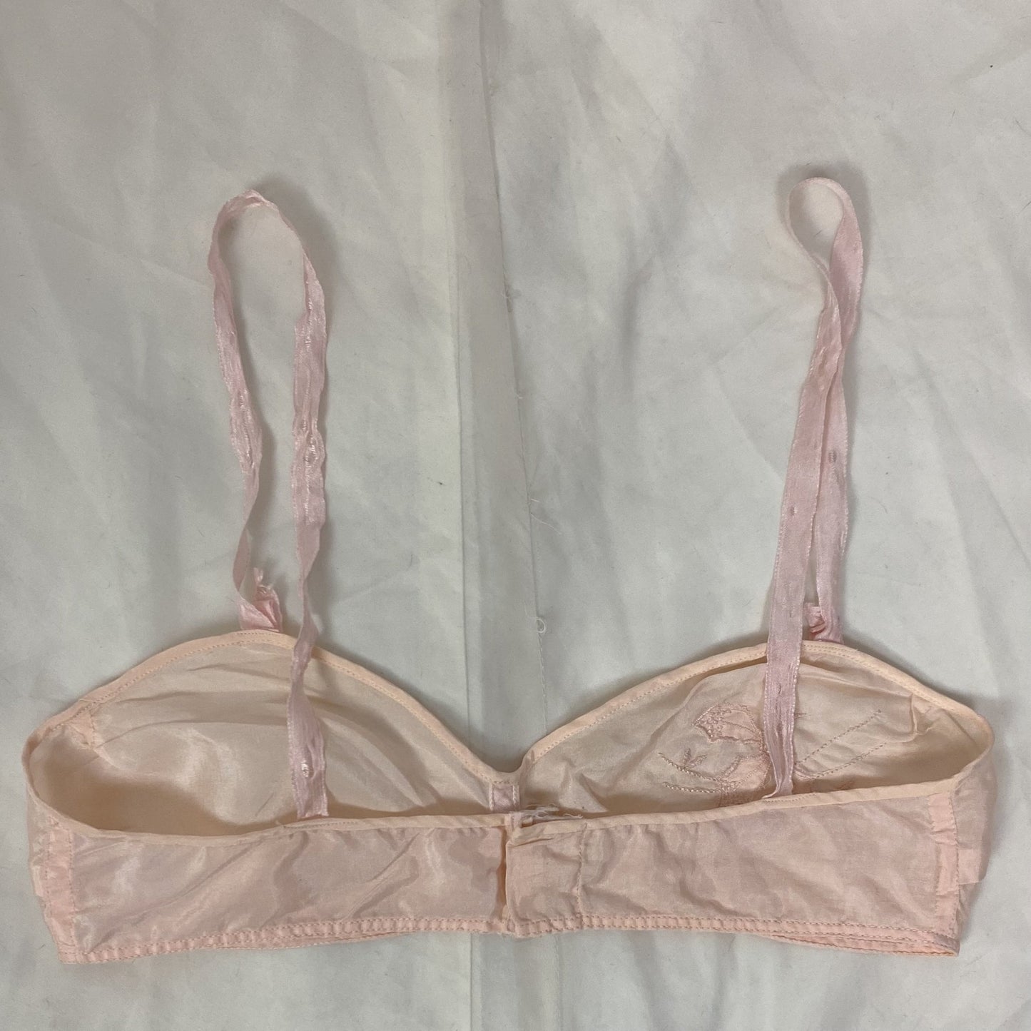 Vintage 1940's Bralette & Tap Pant Lingerie Set | Palest Pink Silk Crepe with Satin Appliques | Size XS, 32 B - Daggers & Dames