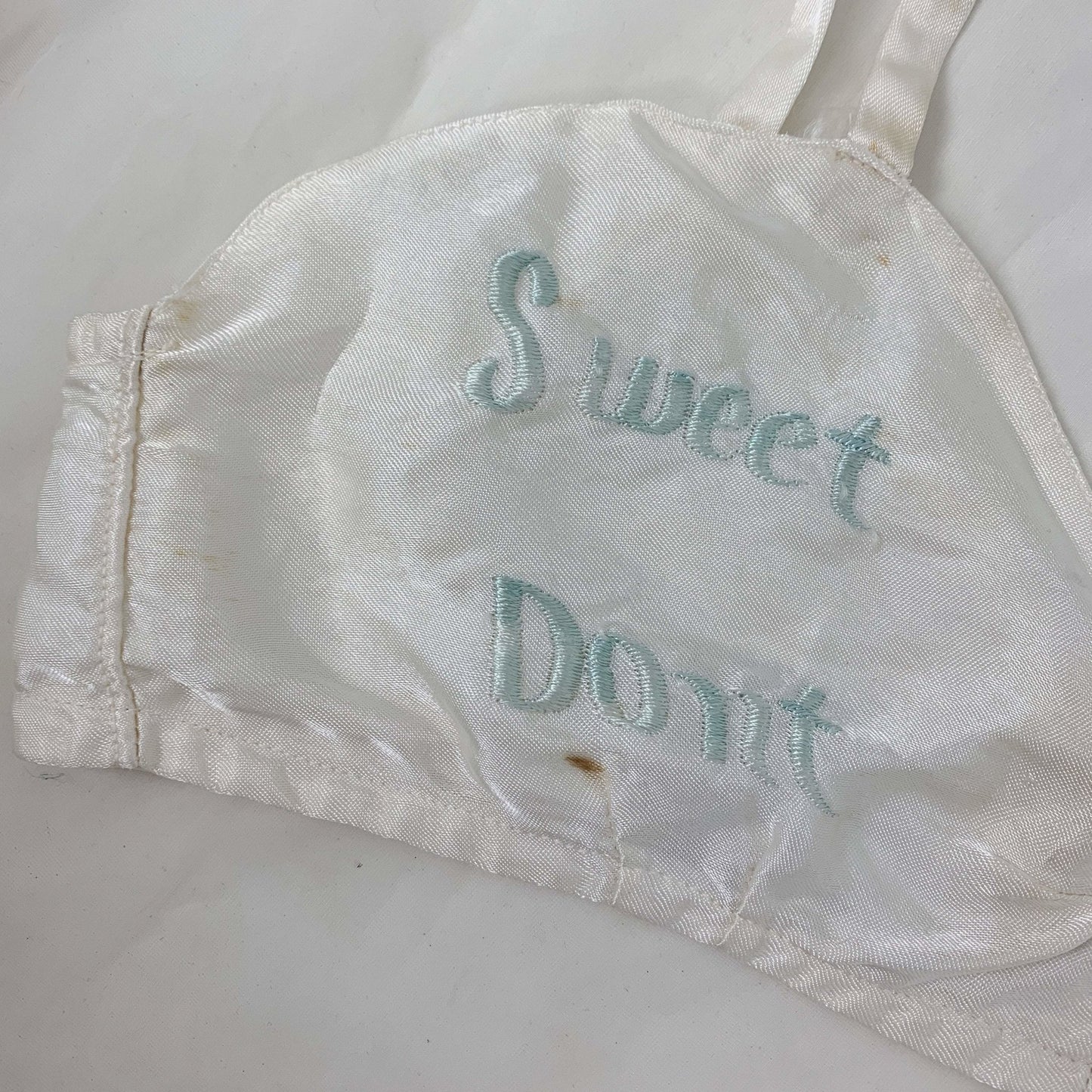 Vintage 1940's Bralette & Tap Pant Set | Buttermilk White Rayon Satin with Embroidery | Size XS | WWII Souvenir Lingerie, Made in Japan - Daggers & Dames
