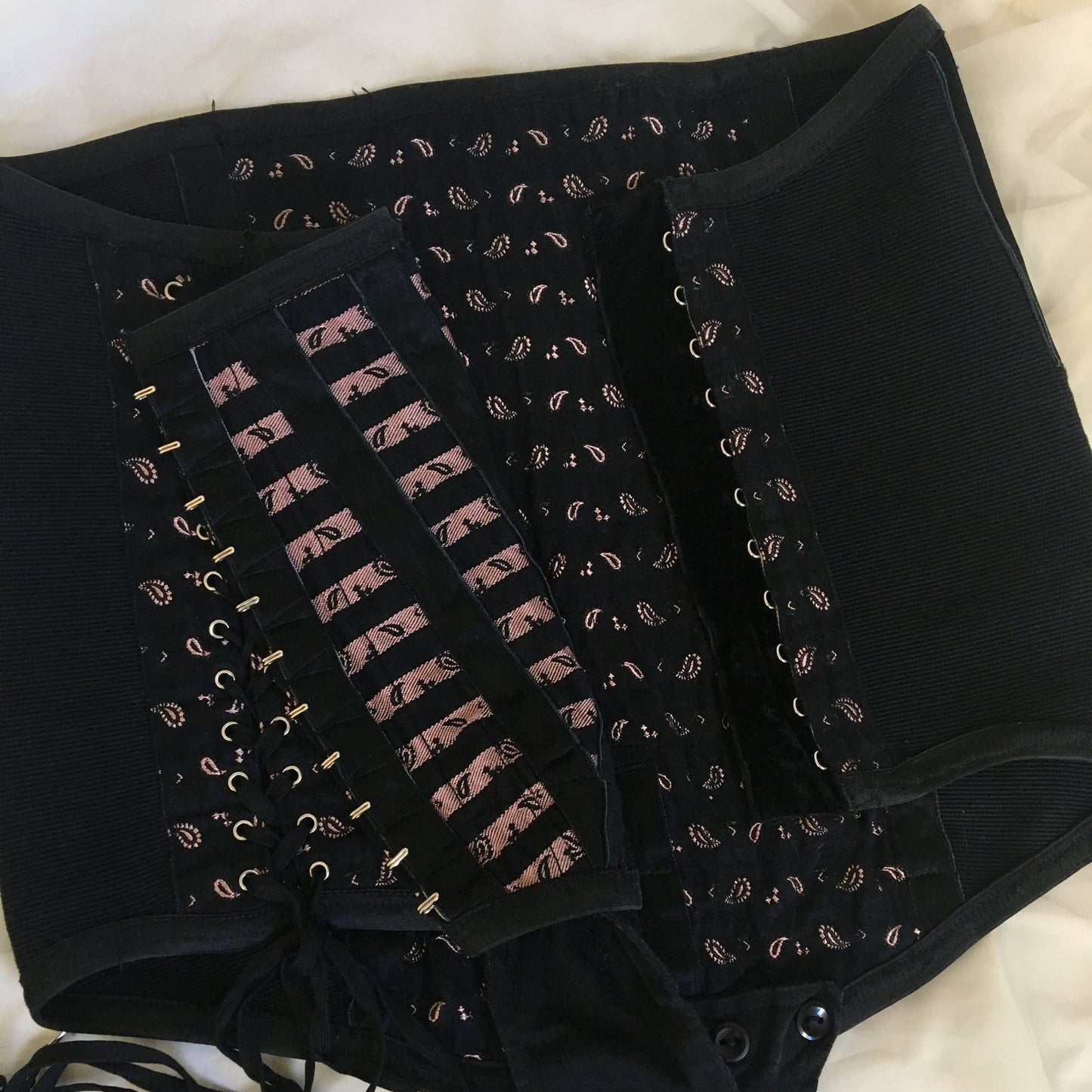 Vintage 1940's Corset Panties | Black Cotton with Pink Satin Damask & Velvet Lining | Size LG, XL | Made in France - Daggers & Dames