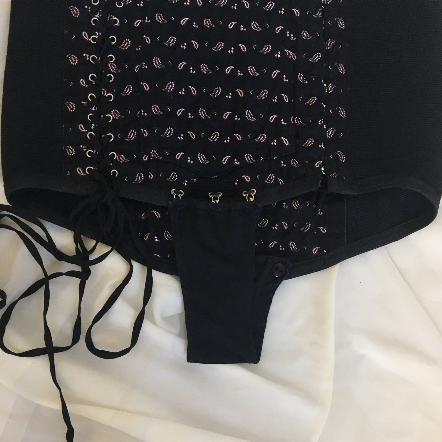 Vintage 1940's Corset Panties | Black Cotton with Pink Satin Damask & Velvet Lining | Size LG, XL | Made in France - Daggers & Dames