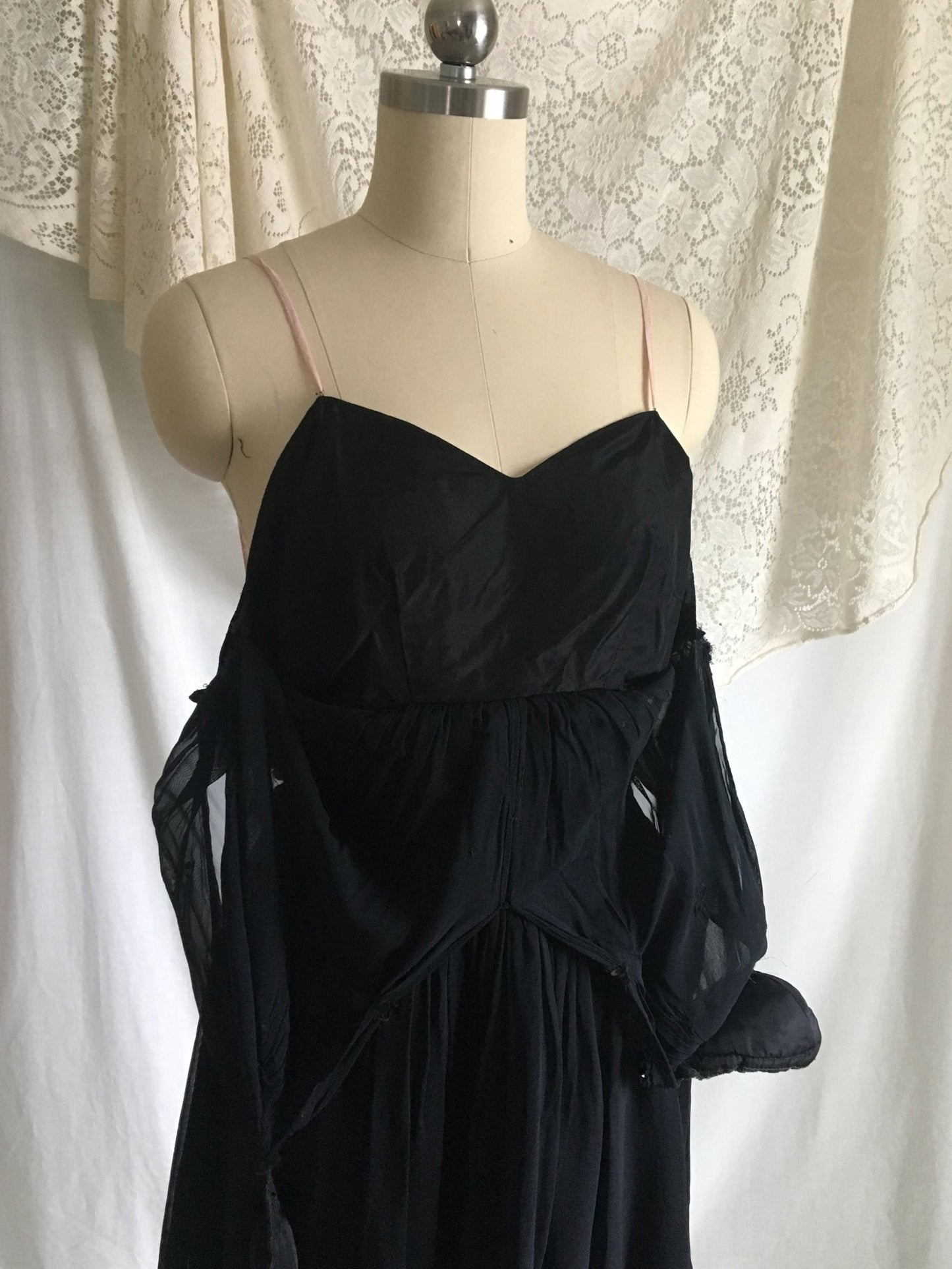 Vintage 1940's Dress | Sheer Midnight Blue Rayon Chiffon with Sequins & Button Up Back | Size XXS - Daggers & Dames