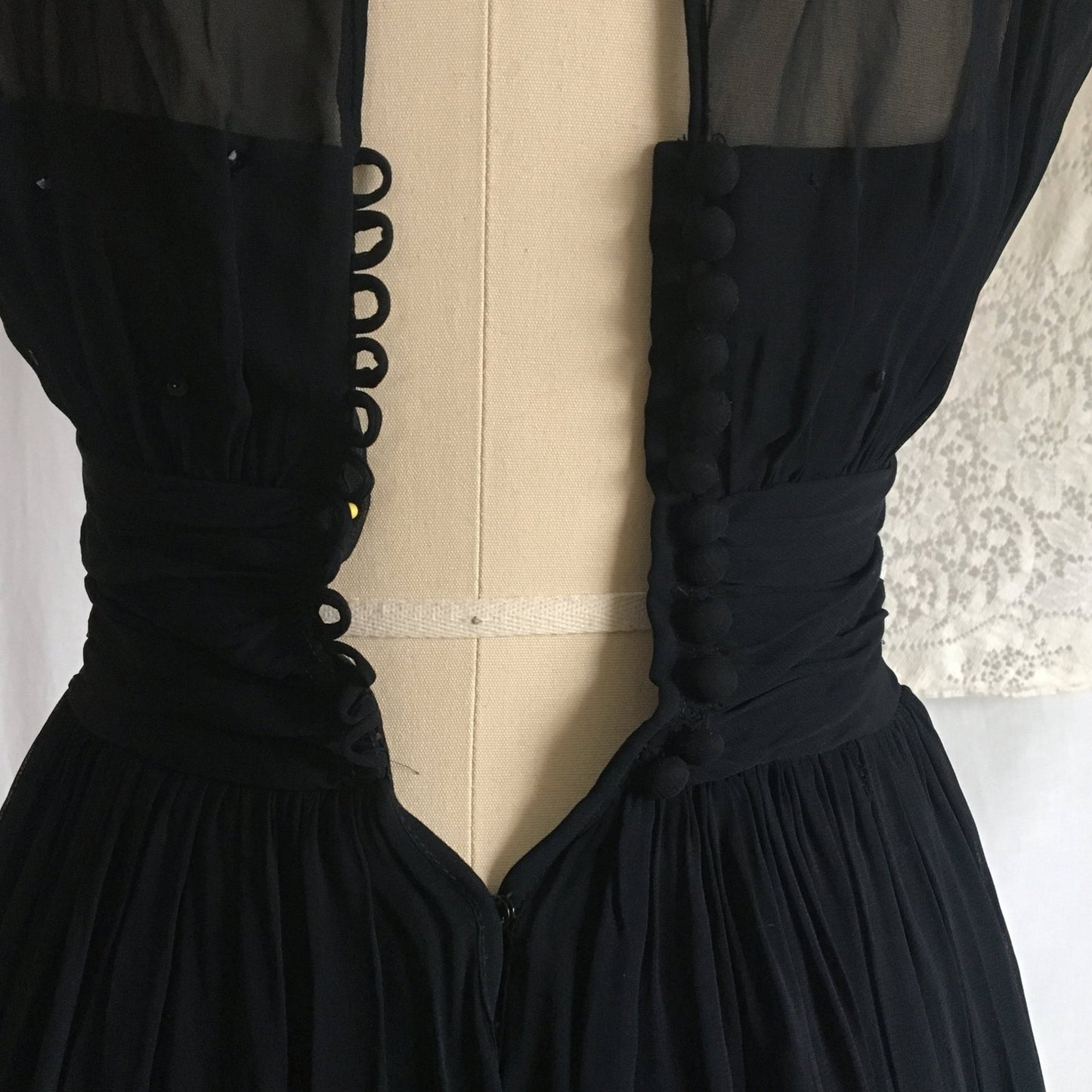 Vintage 1940's Dress | Sheer Midnight Blue Rayon Chiffon with Sequins & Button Up Back | Size XXS - Daggers & Dames