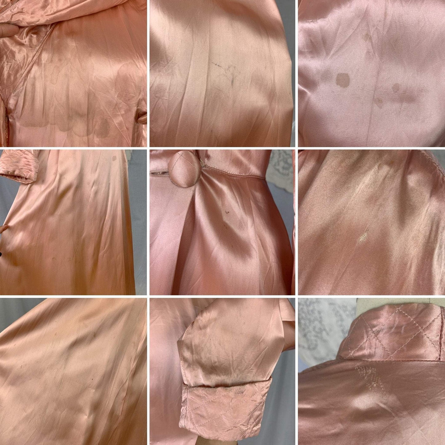 Vintage 1940's Dressing Gown Robe | Copper Rayon Satin with Quilted Collar & Button Closure | Size L - Daggers & Dames