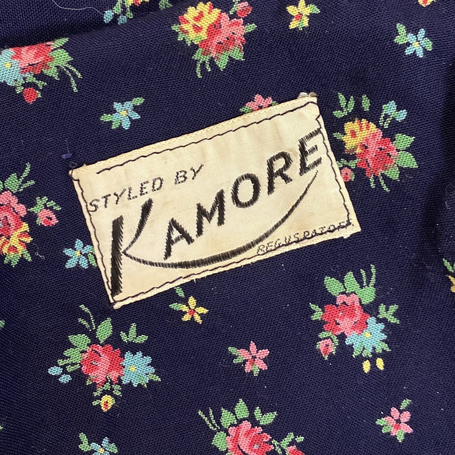 Vintage 1940's Dressing Gown Robe | Navy Blue Brushed Rayon with Floral Print | Size M, LG | Kamore - Daggers & Dames
