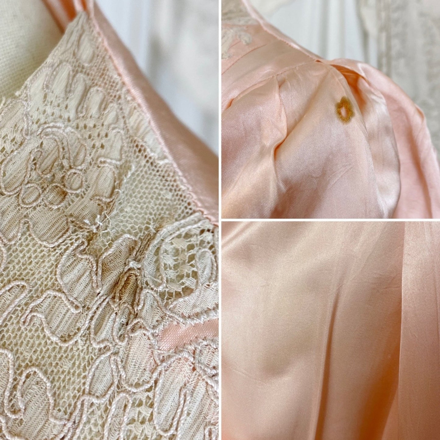 Vintage 1940's Dressing Gown Robe | Tea Rose Pink Rayon Satin with Alençon Lace | Size XS - Daggers & Dames