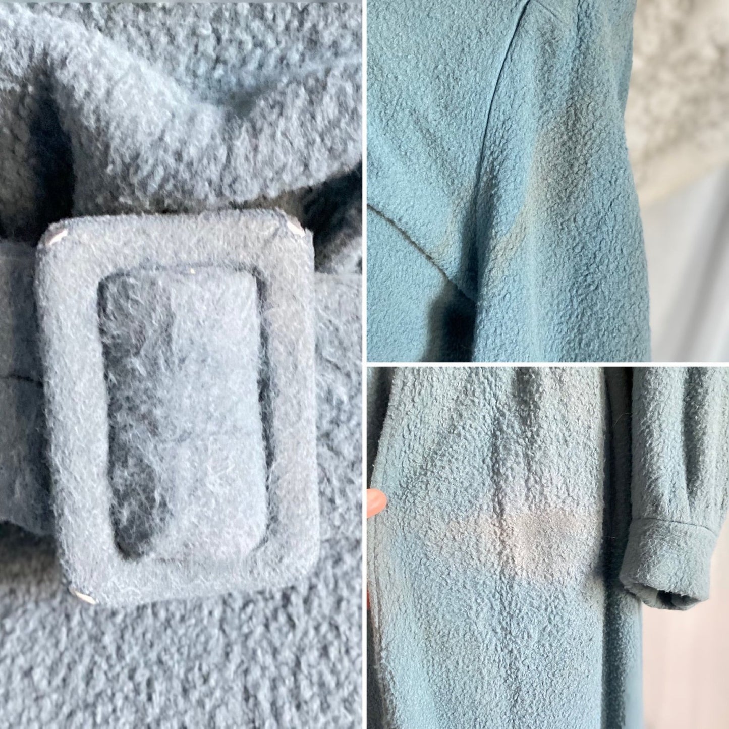 Vintage 1940’s House Dress | Dusty Blue Woolen Fleece with Embroidery | Size M, LG | Gassser, Lugano - Daggers & Dames