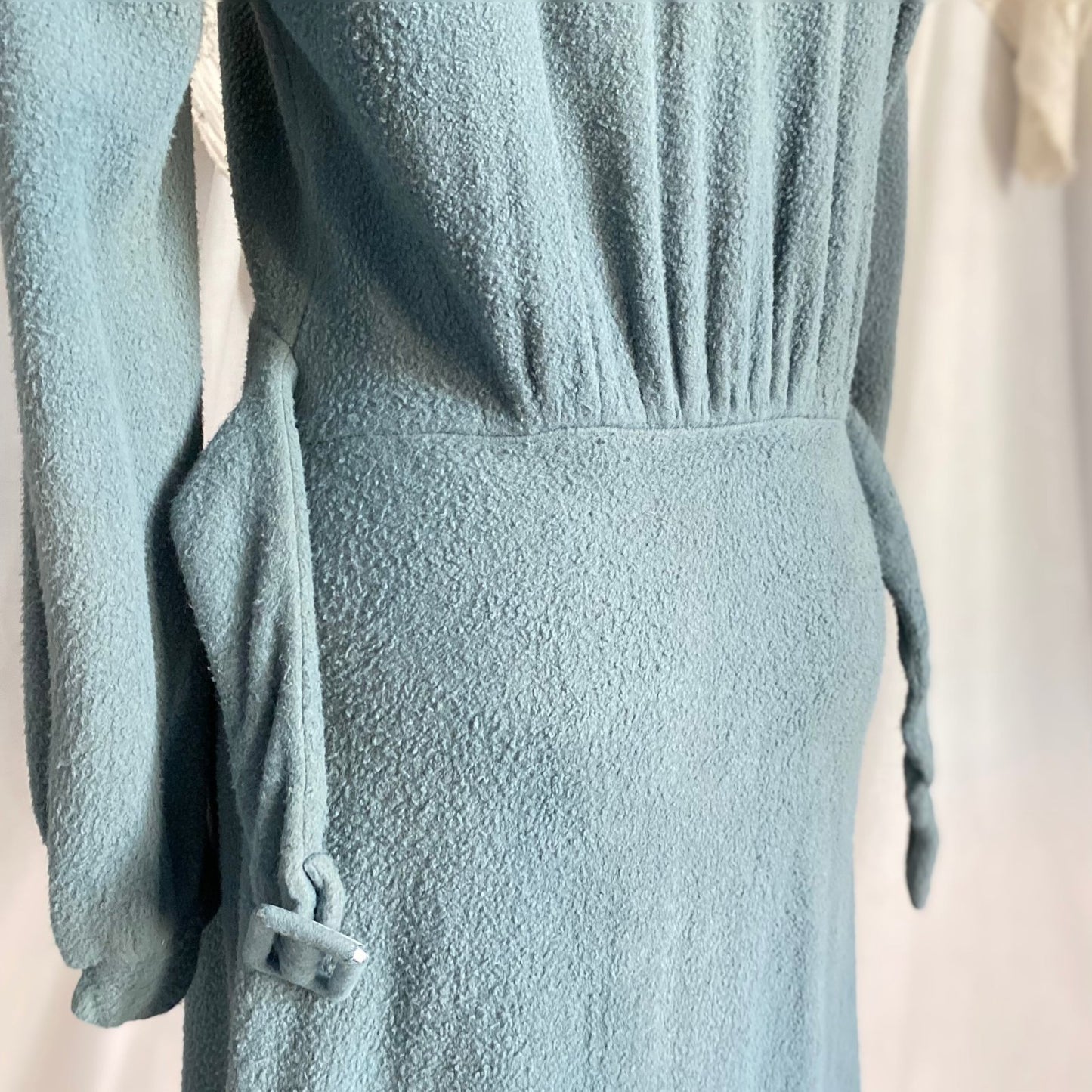 Vintage 1940’s House Dress | Dusty Blue Woolen Fleece with Embroidery | Size M, LG | Gassser, Lugano - Daggers & Dames