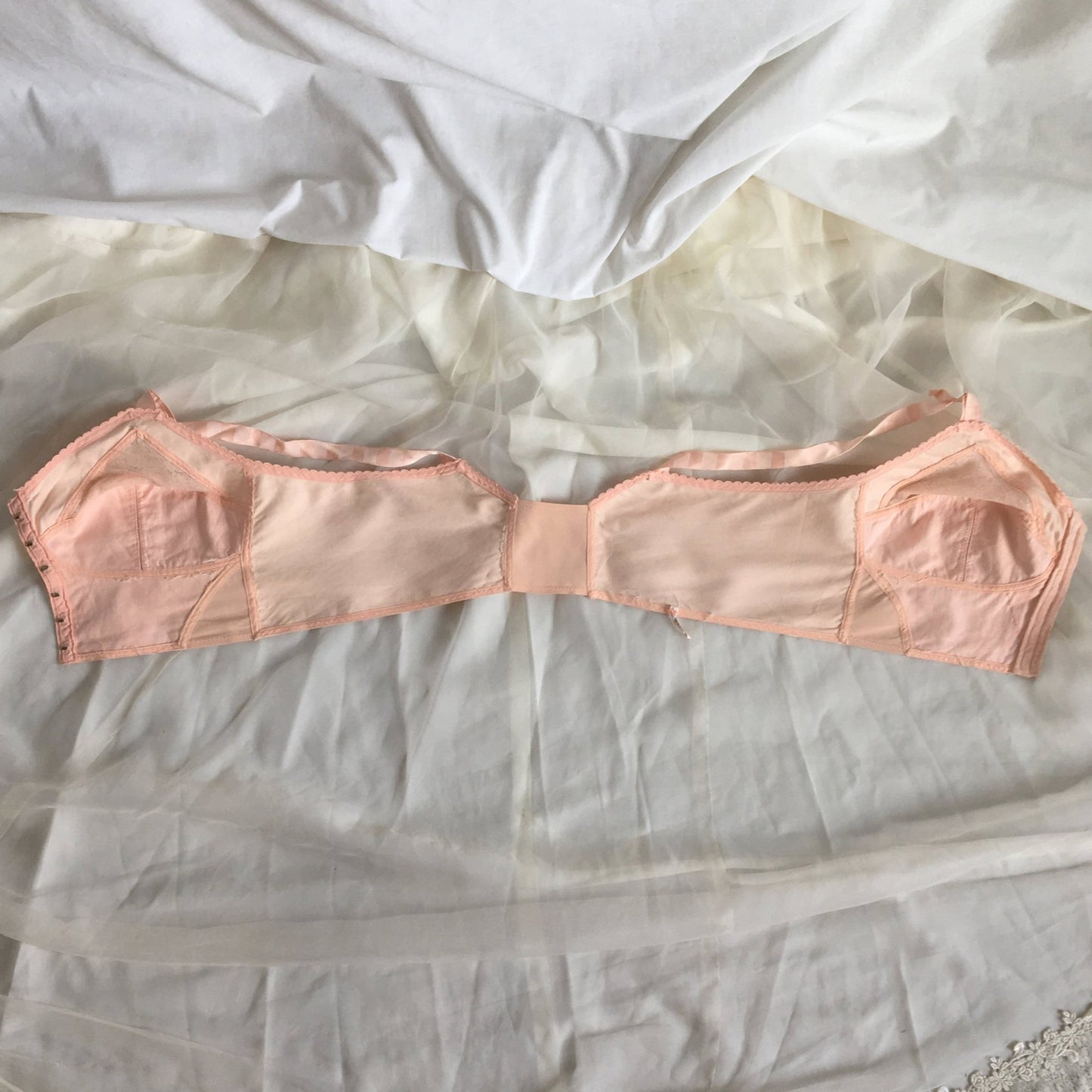 Vintage 1940's Longline Bra | Bubblegum Pink Satin & Lace with Bullet Cups | Bellavita | Size 38 B, 36 C - Daggers & Dames