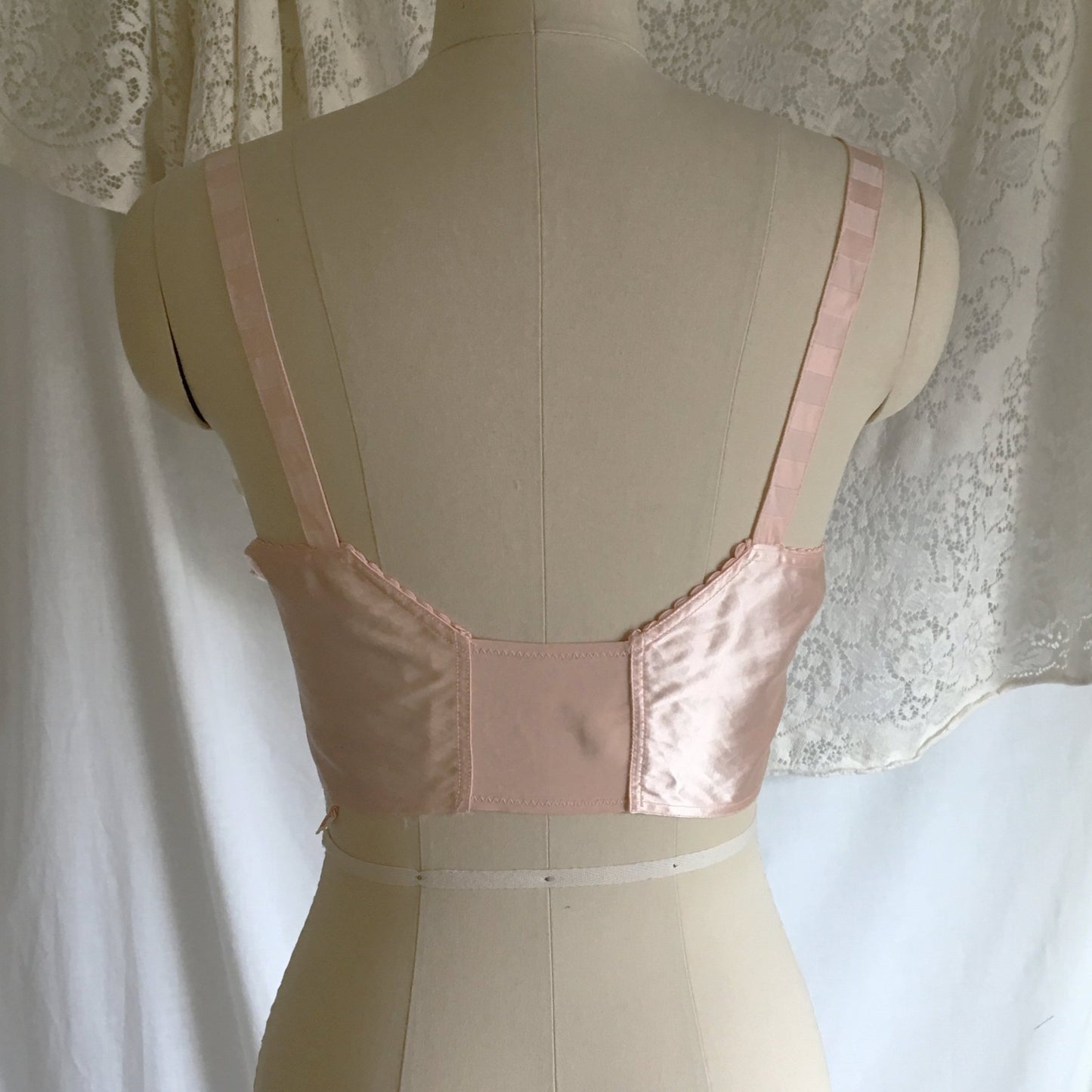 Vintage 1940's Longline Bra | Bubblegum Pink Satin & Lace with Bullet Cups | Bellavita | Size 38 B, 36 C - Daggers & Dames