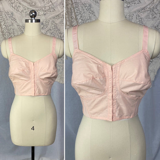 Vintage 1940's Maternity Bra | Tea Rose Cotton Batiste with Fan Corset Lacing & Original Box | Size LG, XL | Camp Corset Co. -New Old Stock - Daggers & Dames