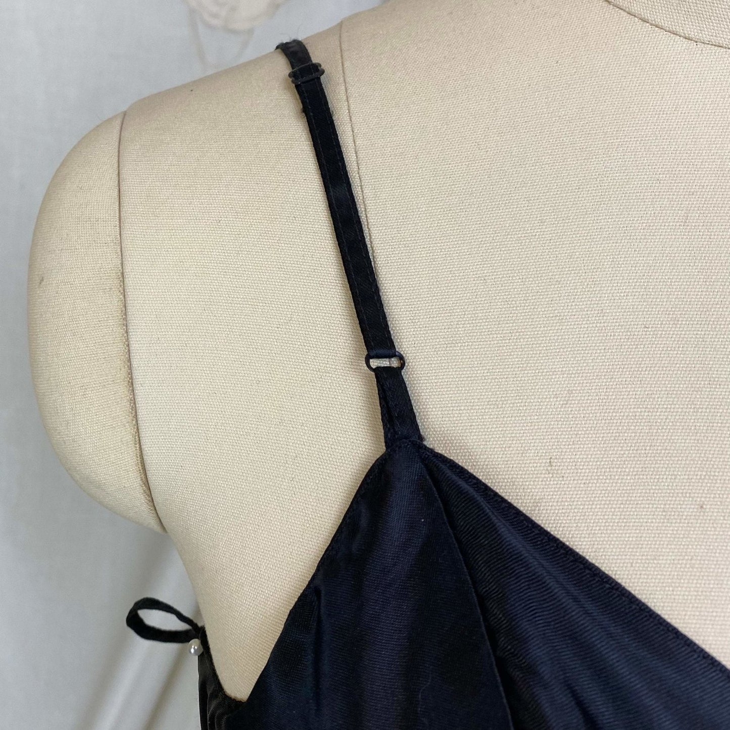 Vintage 1940's Maxi Slip | Inky Black Rayon Satin with Low Back | Size XXS | Sullette - Daggers & Dames