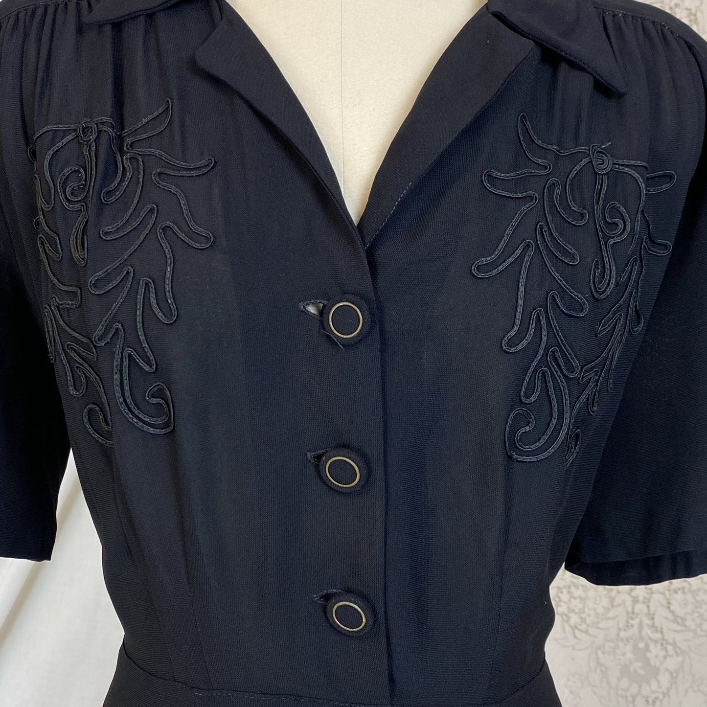 Vintage 1940's Midi Dress | Semi-Sheer Black Rayon Knit | Size XLG - Daggers & Dames