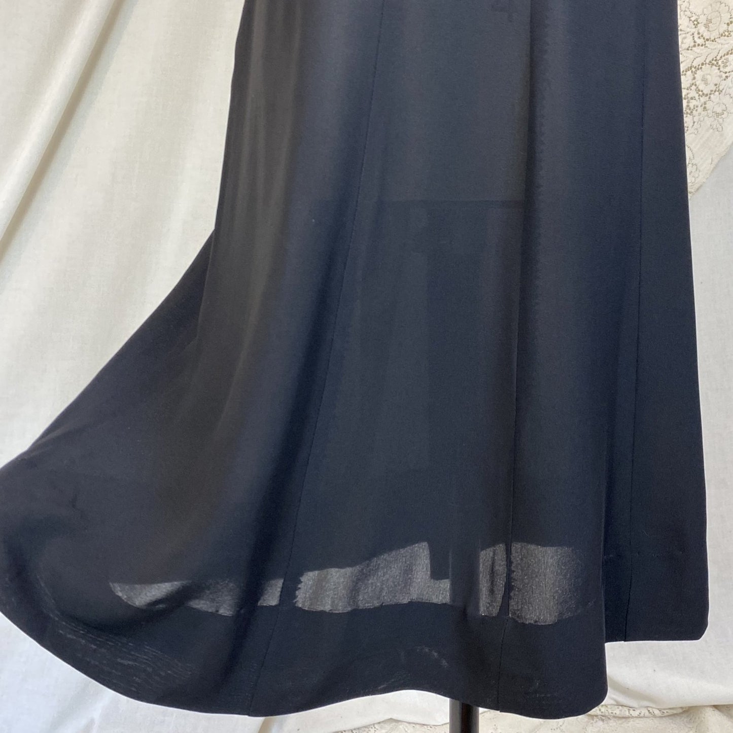 Vintage 1940's Midi Dress | Semi-Sheer Black Rayon Knit | Size XLG - Daggers & Dames