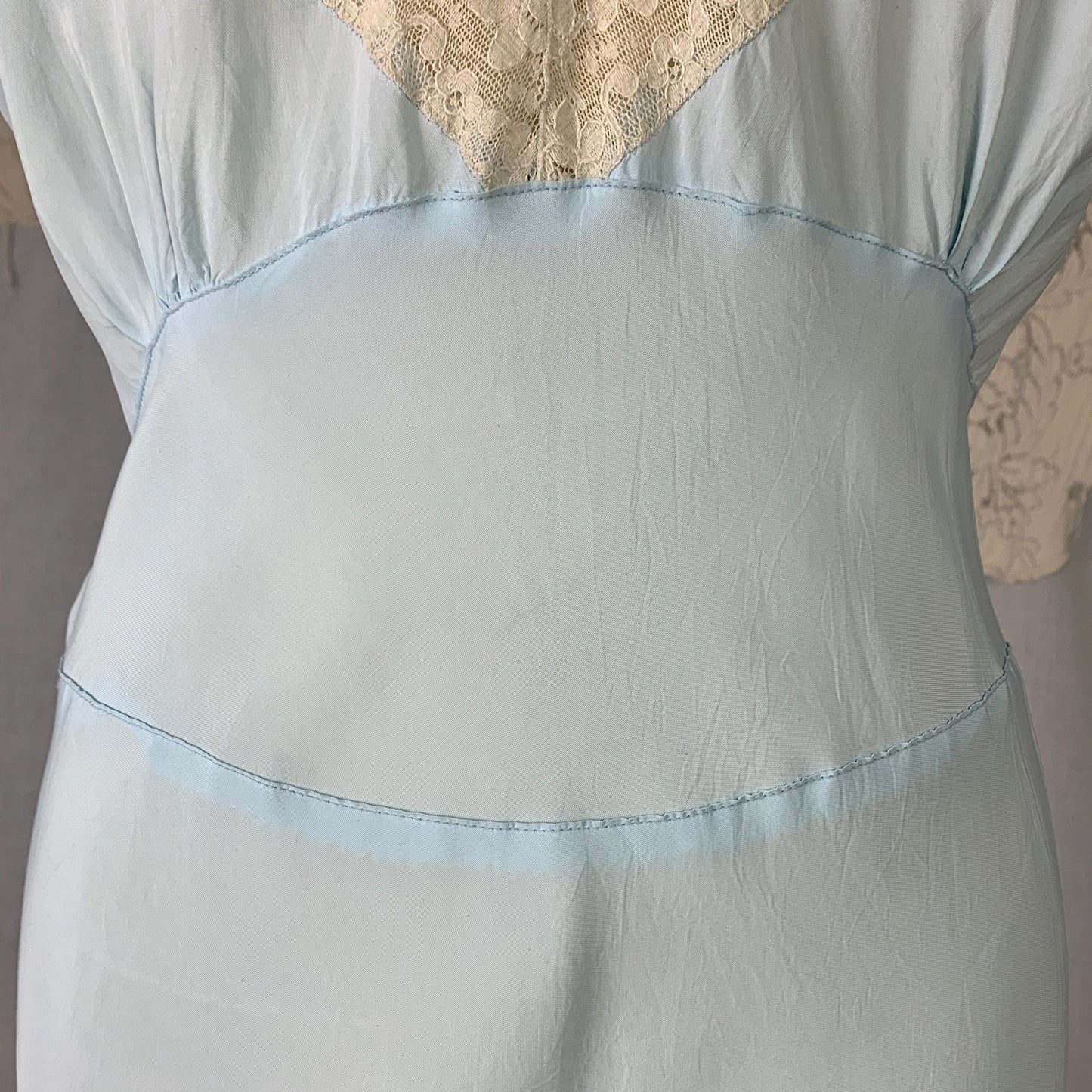 Vintage 1940's Nightgown | Baby Blue Rayon with Ivory Lace | Size S | Lady Edso - Daggers & Dames