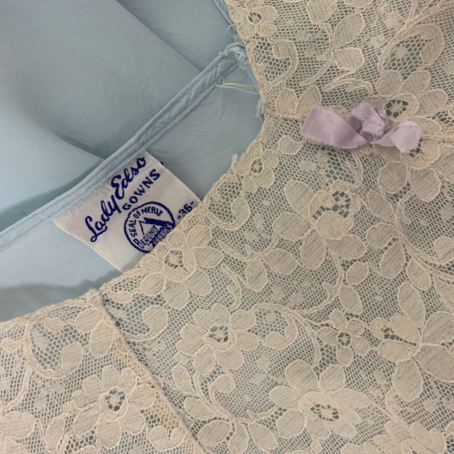 Vintage 1940's Nightgown | Baby Blue Rayon with Ivory Lace | Size S | Lady Edso - Daggers & Dames