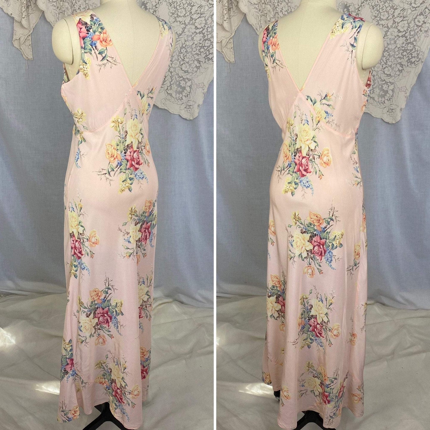 Vintage 1940's Nightgown | Baby Pink with Bold Floral Print | Size 34-36 Bust, S, M | Radcliffe -Never Worn - Daggers & Dames