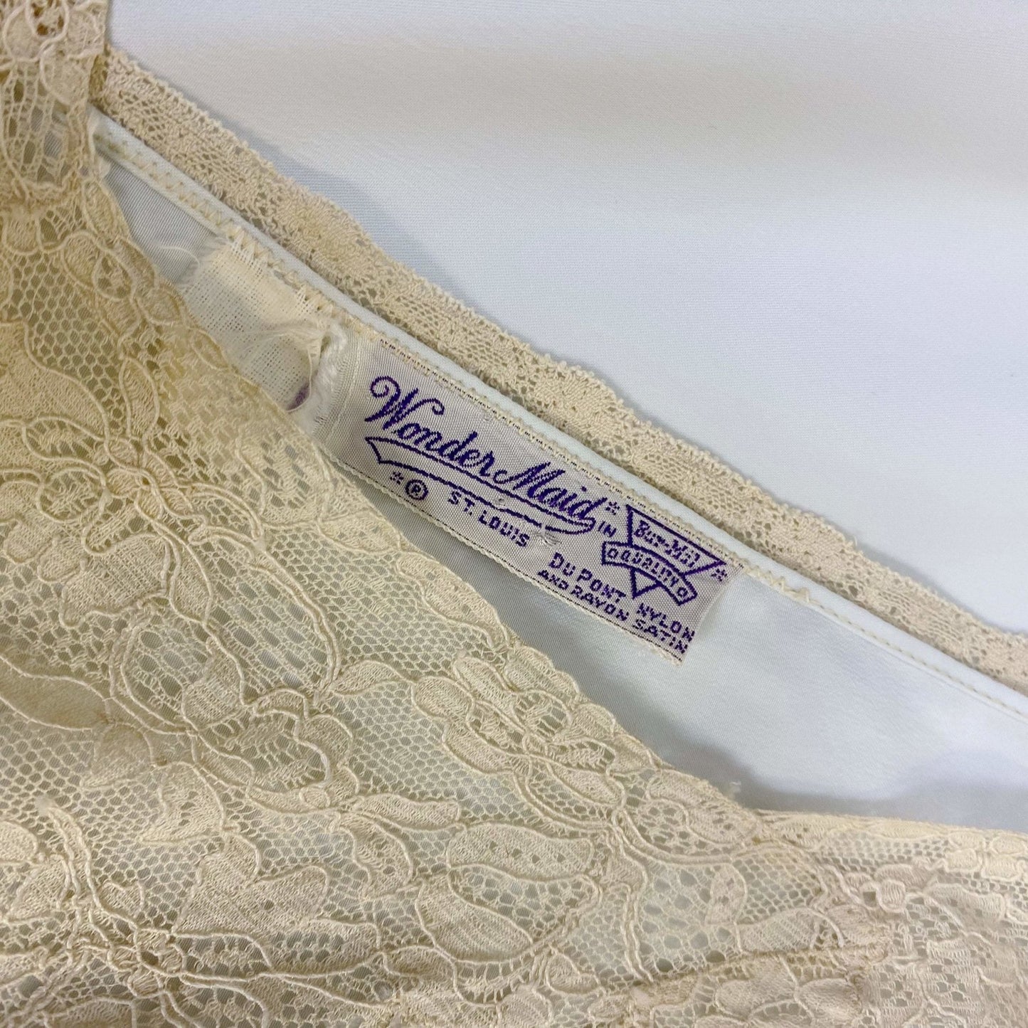 Vintage 1940's Nightgown | Icy Blue Rayon Satin with Nude Floral Lace Appliqué | Size XS, S | Wonder Maid - Daggers & Dames