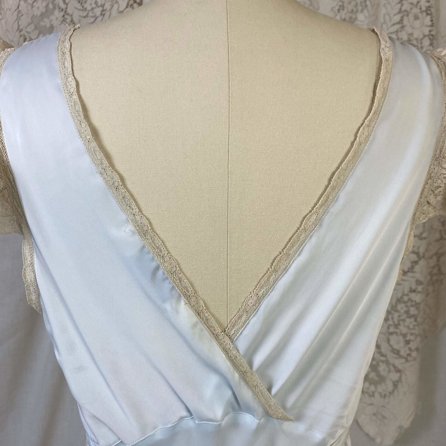 Vintage 1940's Nightgown | Icy Blue Rayon Satin with Nude Floral Lace Appliqué | Size XS, S | Wonder Maid - Daggers & Dames