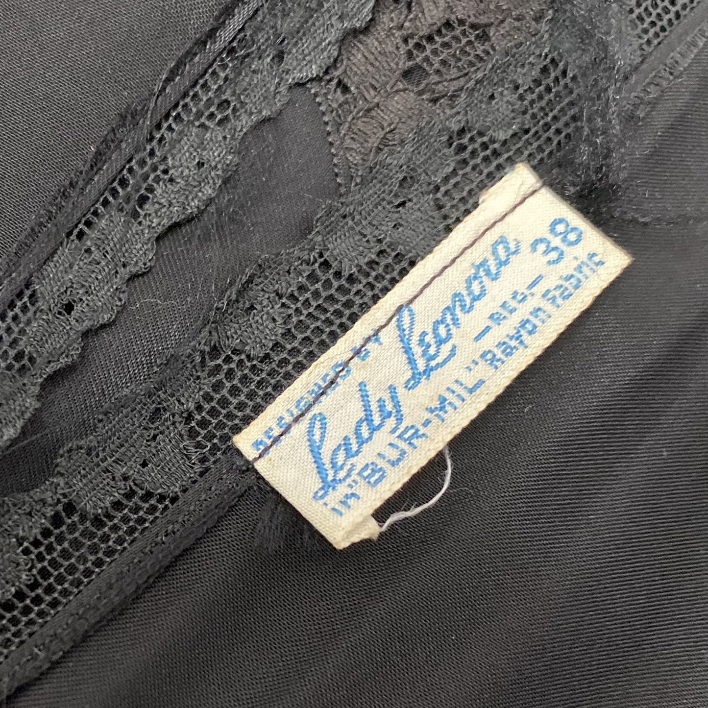 Vintage 1940's Nightgown | Inky Black Rayon Satin with Ruffled Lace & Scalloped Hem | Size M, LG | Lady Leonora - Daggers & Dames
