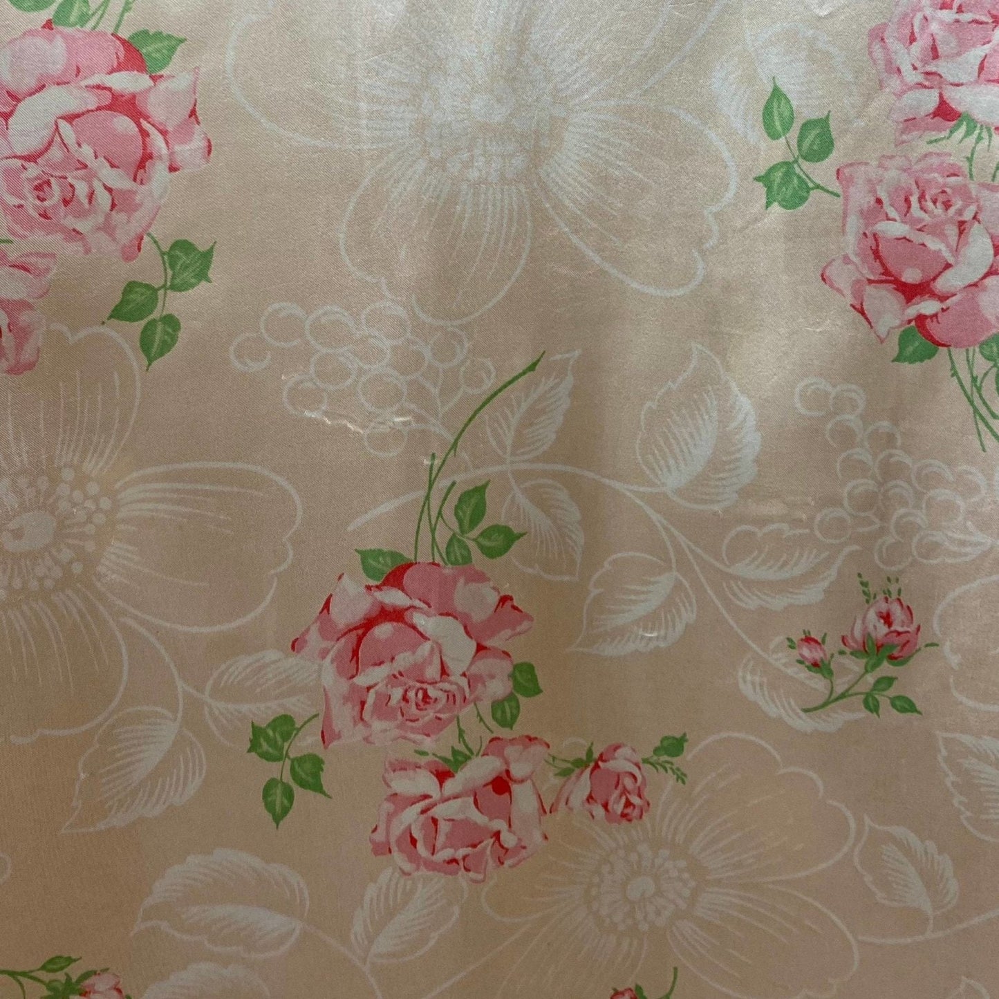 Vintage 1940's Nightgown | Light Peachy Pink Rayon Satin with Rose Floral Print | Size LG, XL - Daggers & Dames