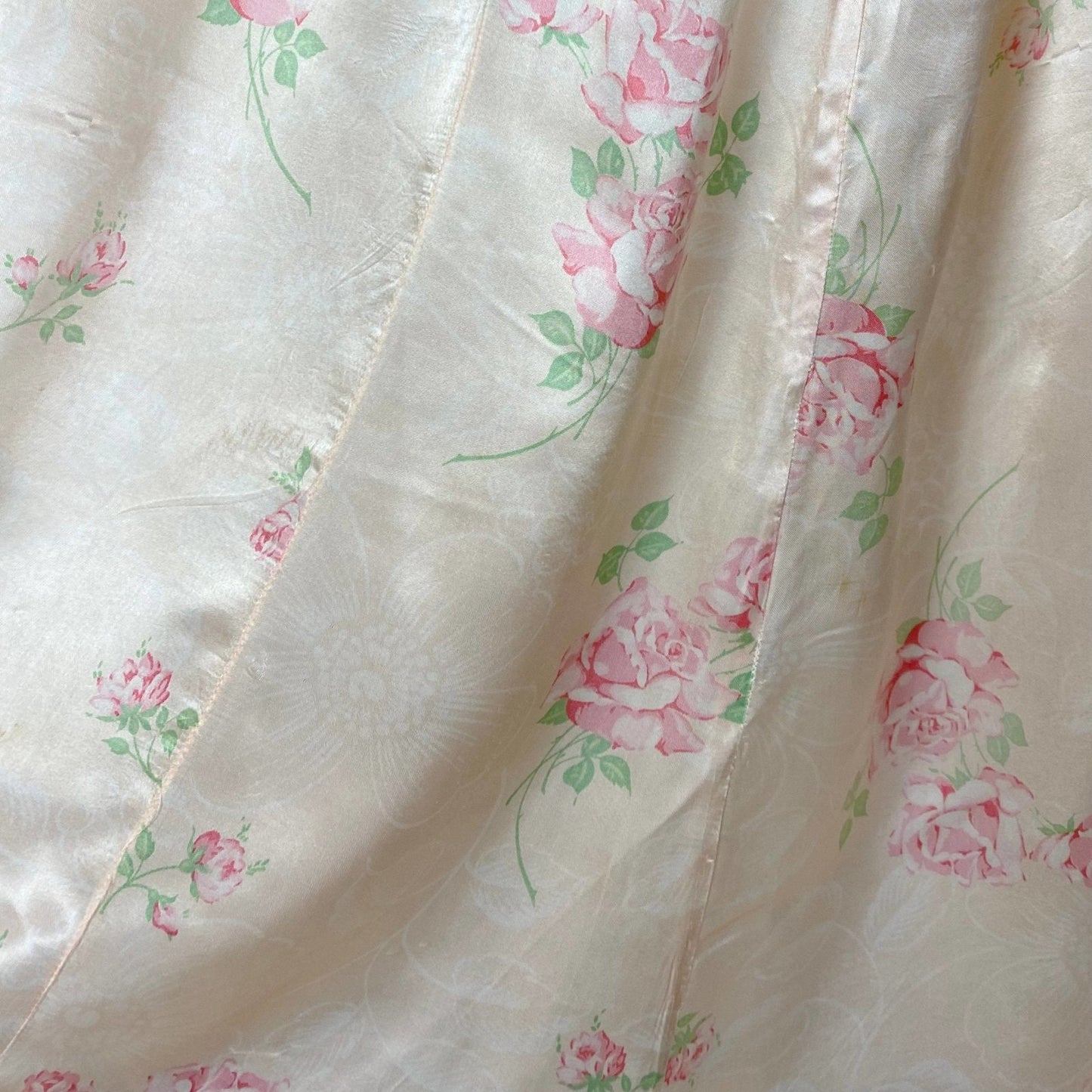 Vintage 1940's Nightgown | Light Peachy Pink Rayon Satin with Rose Floral Print | Size LG, XL - Daggers & Dames