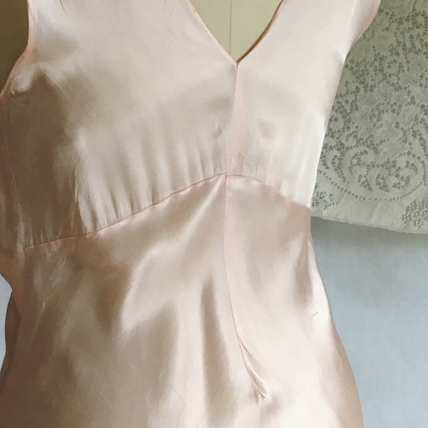 Vintage 1940's Nightgown | Light Pink Rayon Satin with Bias Cut and Lace | Artemis | Size S - Daggers & Dames