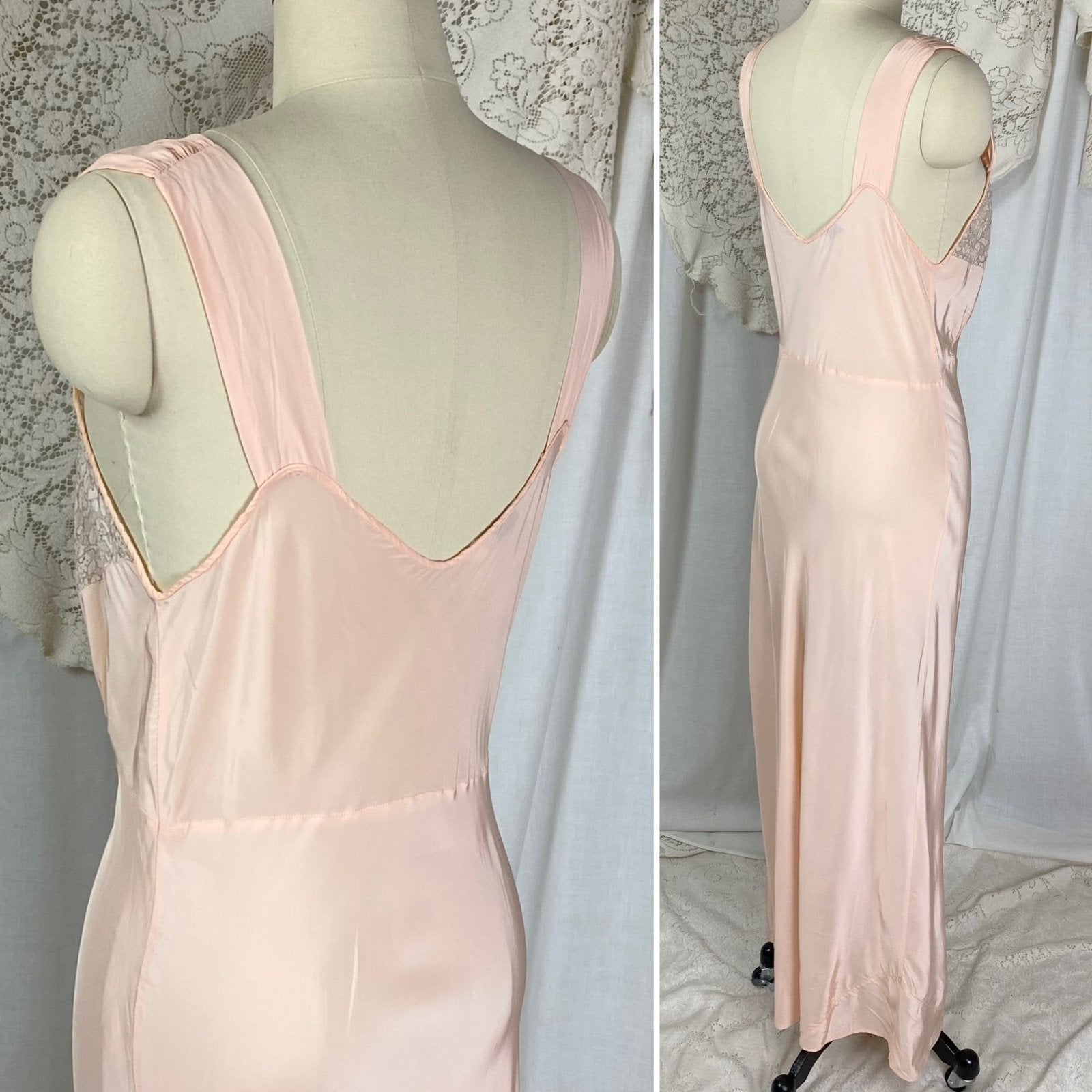 Vintage 1940’s Nightgown | Pale Pink Rayon with Lace | Size S, M | Laura Lane - Daggers & Dames