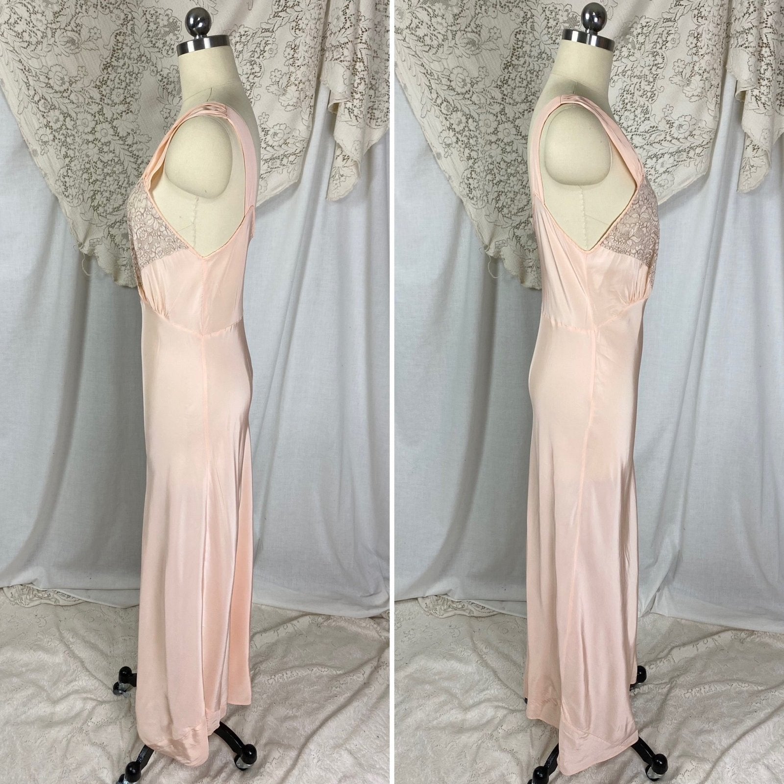 Vintage 1940’s Nightgown | Pale Pink Rayon with Lace | Size S, M | Laura Lane - Daggers & Dames