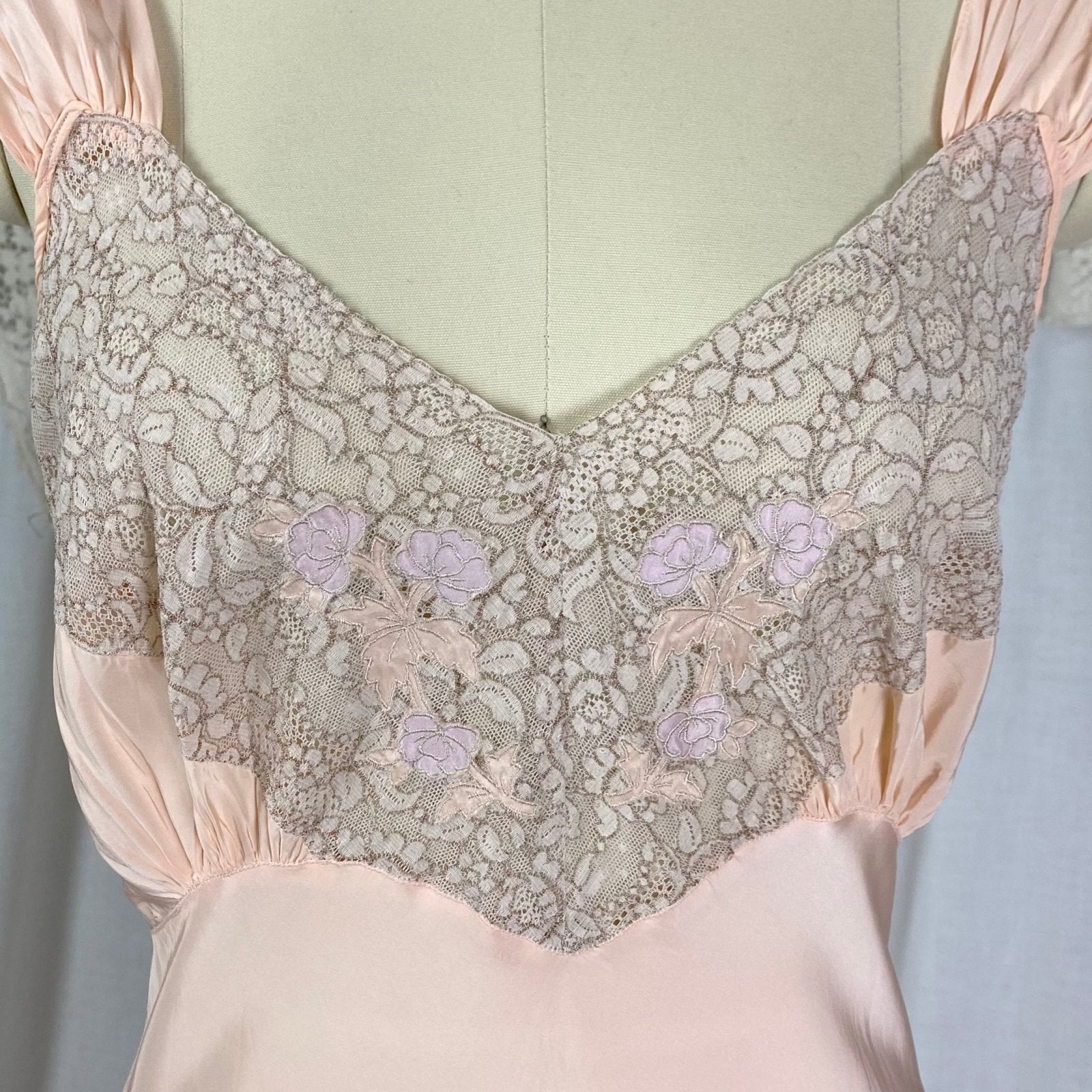 Vintage 1940’s Nightgown | Pale Pink Rayon with Lace | Size S, M | Laura Lane - Daggers & Dames