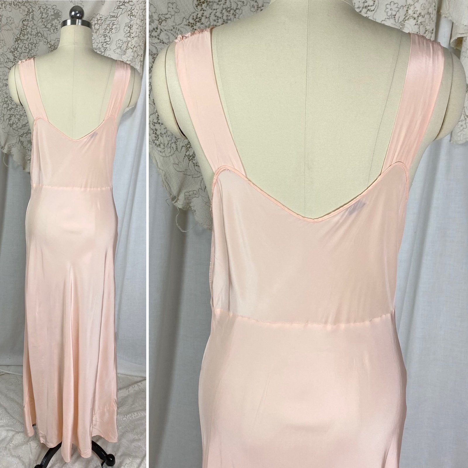 Vintage 1940’s Nightgown | Pale Pink Rayon with Lace | Size S, M | Laura Lane - Daggers & Dames