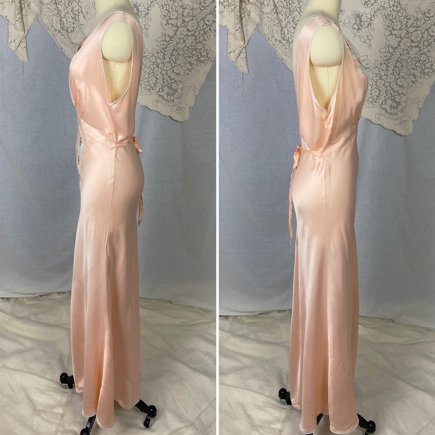 Vintage 1940's Nightgown | Pale Rose Pink with Baby Blue Butterfly Appliqués | Size 36-40 Bust, M/LG | Dwayne - Daggers & Dames