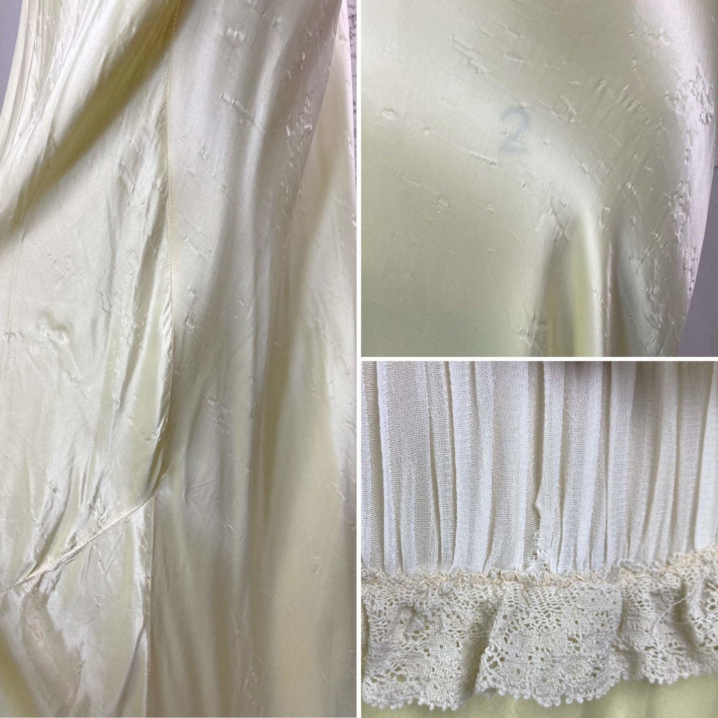 Vintage 1940's Nightgown | Pastel Yellow Rayon Satin with Bone White Chiffon & Ruffled Lace | Size XS, S | Forty Winks - Daggers & Dames