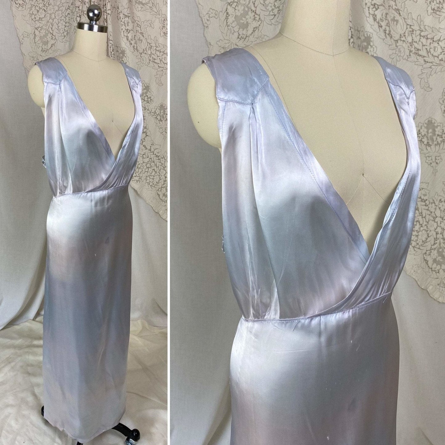Vintage 1940's Nightgown | Periwinkle Blue Rayon Satin with Violet Patina | Size XXLG - Daggers & Dames