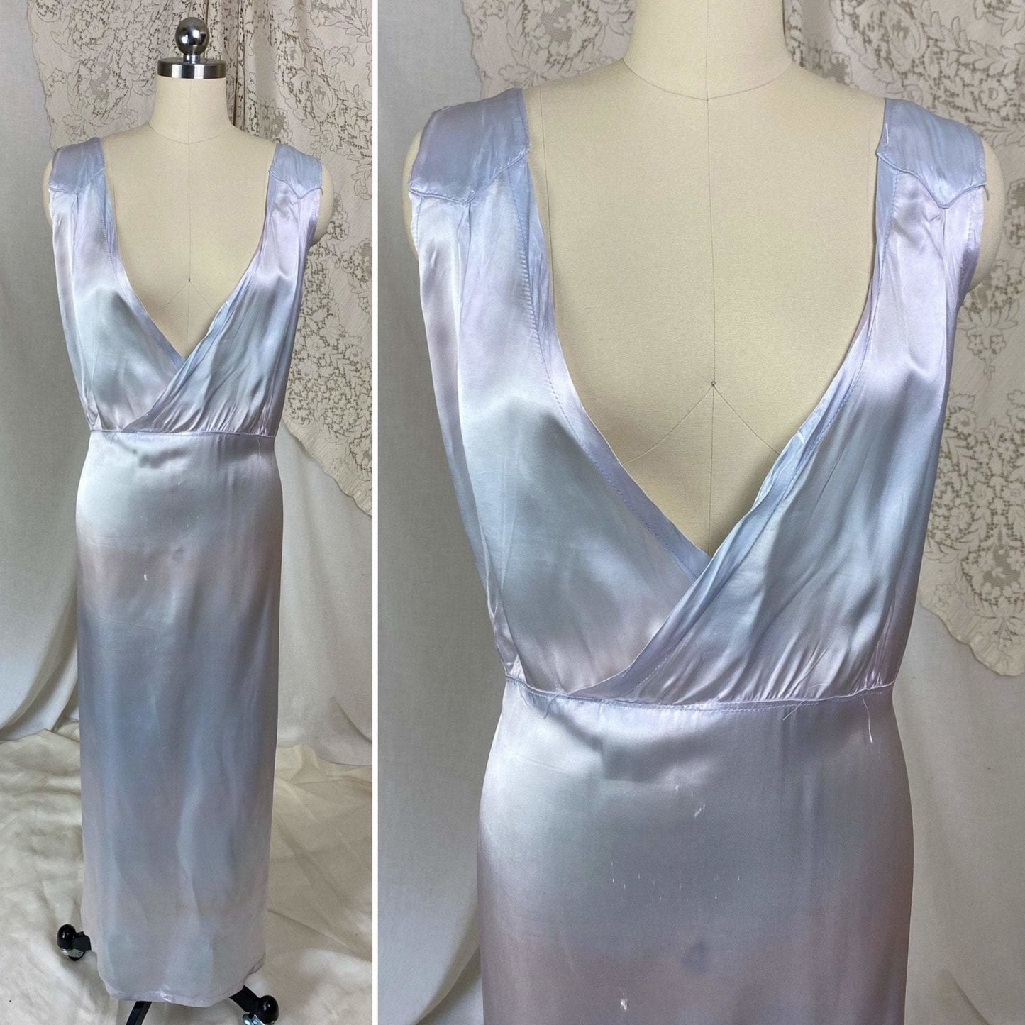 Vintage 1940's Nightgown | Periwinkle Blue Rayon Satin with Violet Patina | Size XXLG - Daggers & Dames