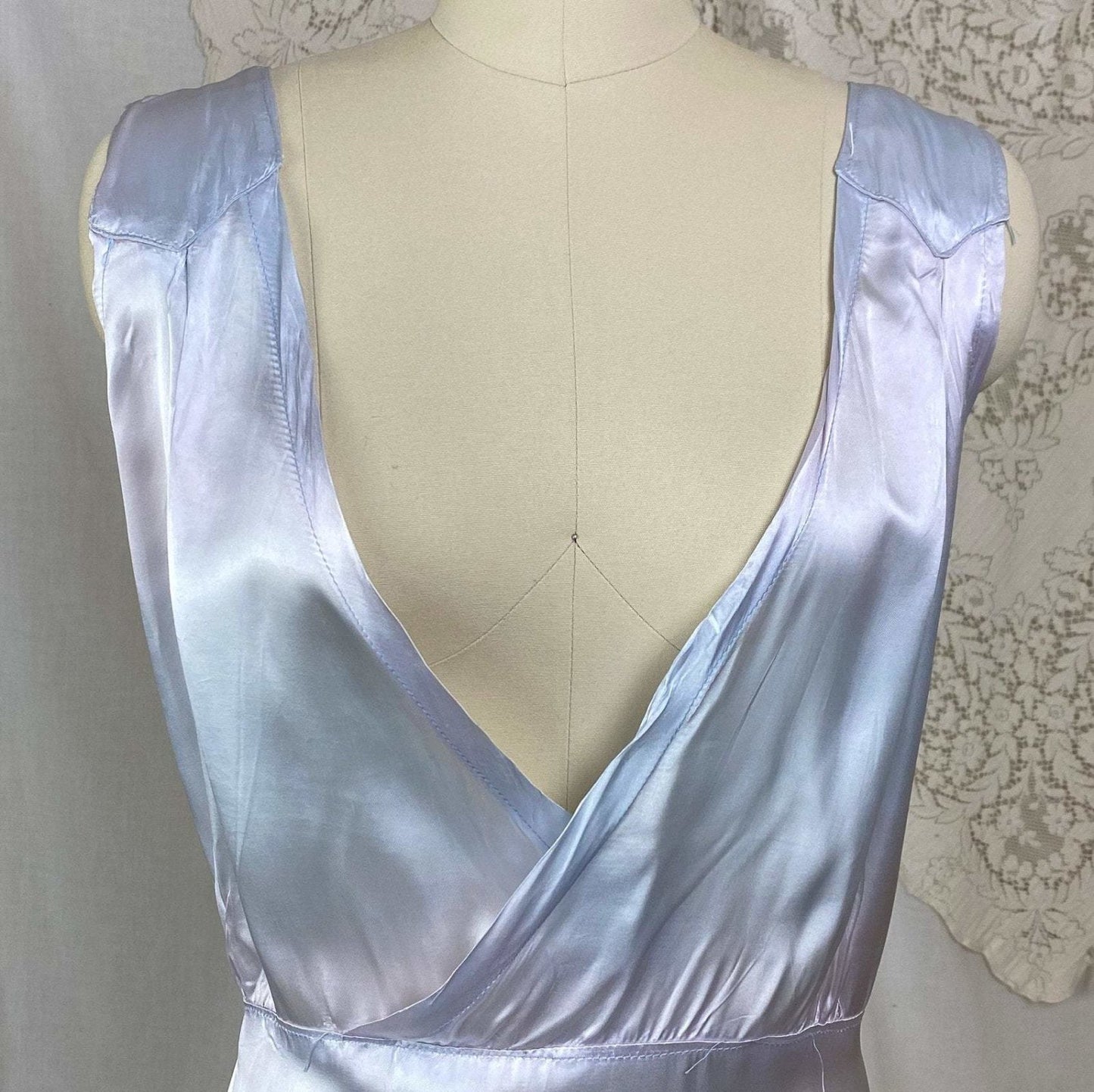 Vintage 1940's Nightgown | Periwinkle Blue Rayon Satin with Violet Patina | Size XXLG - Daggers & Dames