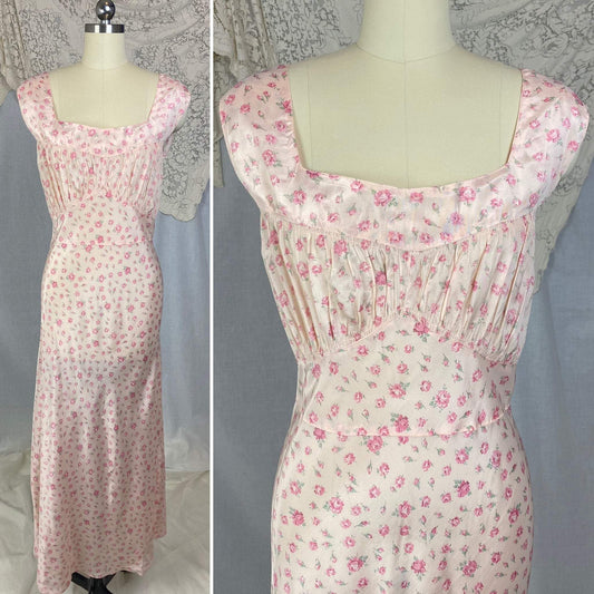 Vintage 1940's Nightgown | Petal Pink Rayon with Rose Floral Print | Size XL | Radcliffe - Daggers & Dames