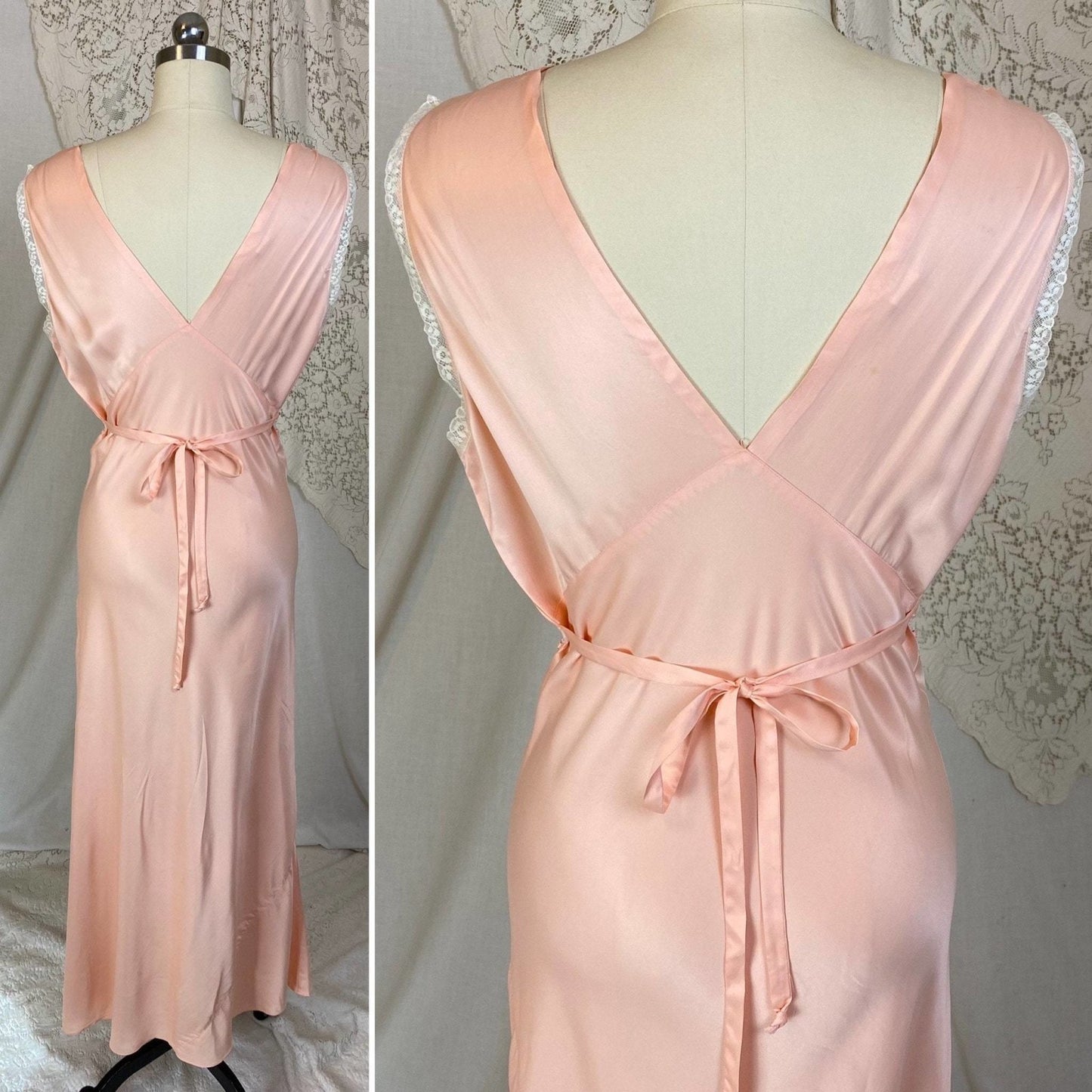 Vintage 1940's Nightgown | Rich Rose Pink Rayon Satin with White Floral Lace | Size XS, S | Never Worn - Daggers & Dames