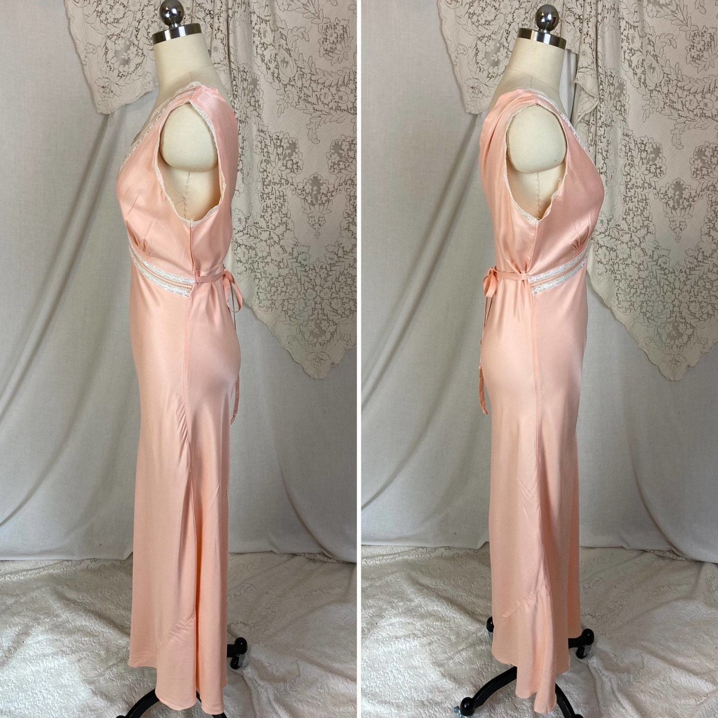Vintage 1940's Nightgown | Rich Rose Pink Rayon Satin with White Floral Lace | Size XS, S | Never Worn - Daggers & Dames